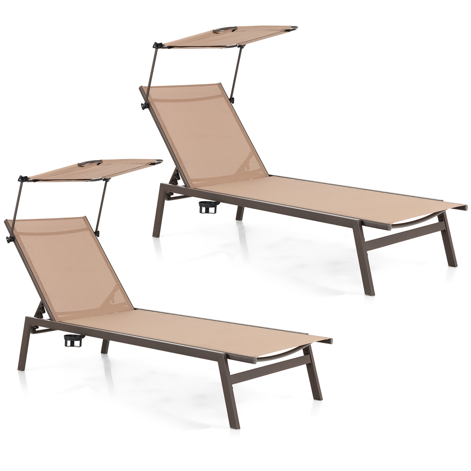 Chaise longue d'extérieur avec inclinaison réglable à 6 niveaux Sunshade Costway 2 PCS