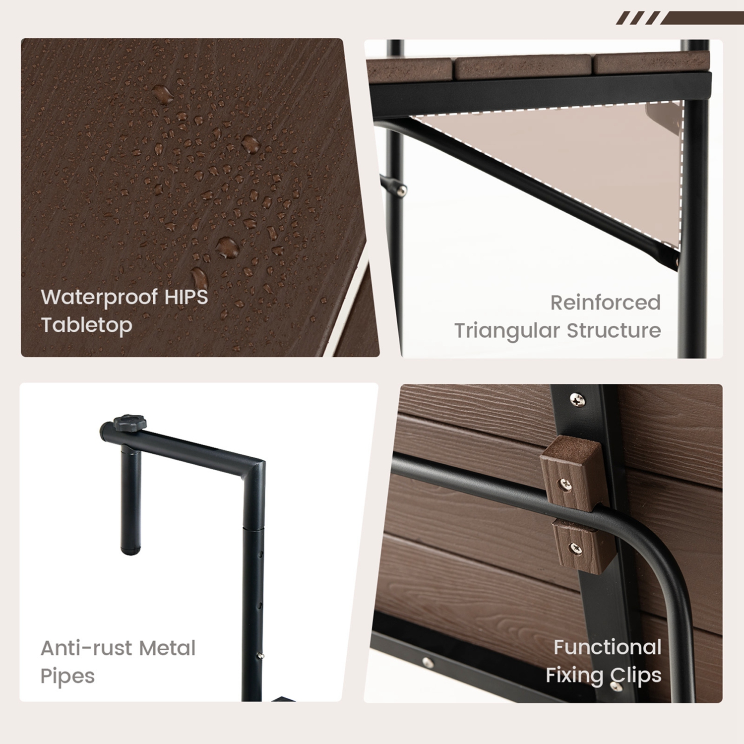 Costway Folding Hanging Table Outdoor Railing Table with 3-Level Adjustable Height