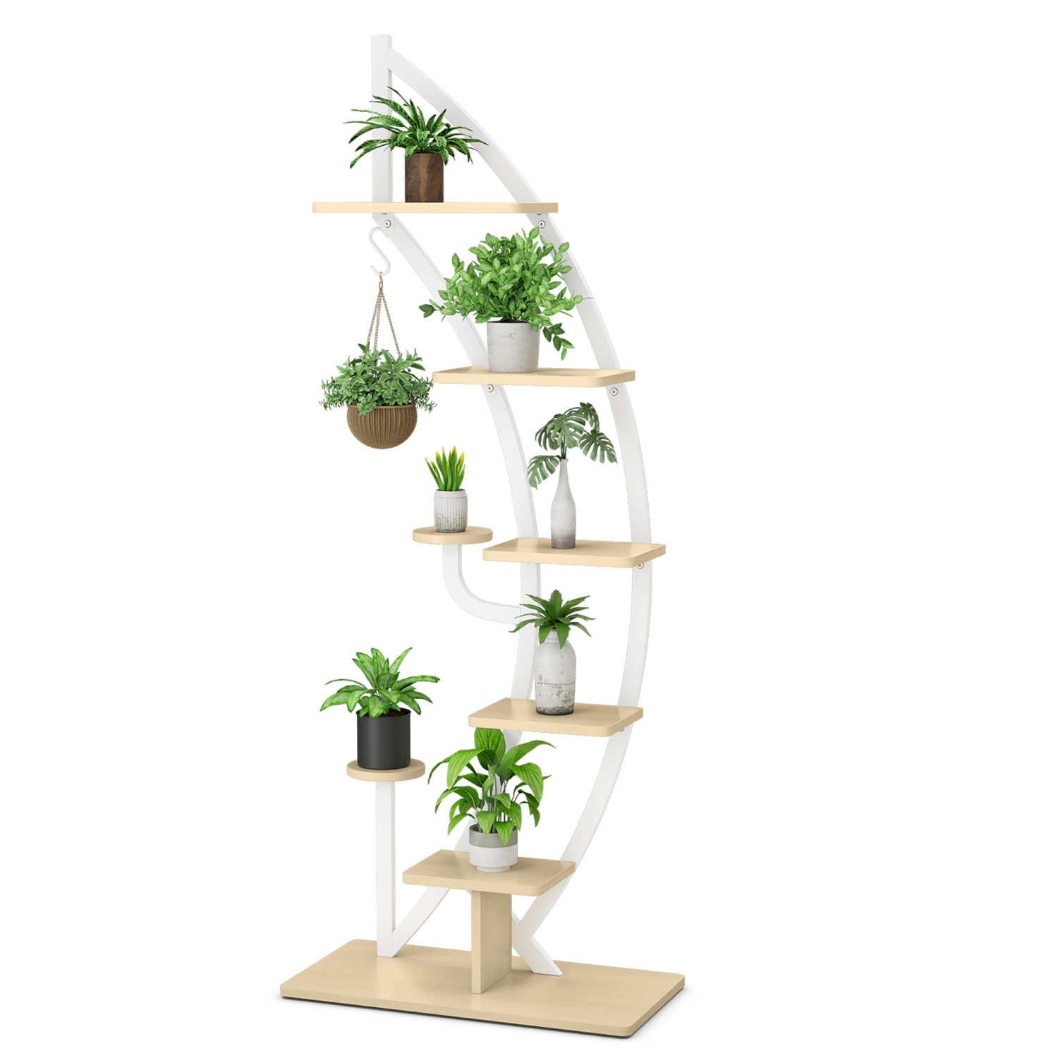 Costway 6 Tier Potted Metal Plant Stand Rack Curved Stand Holder Display Shelf with Hook