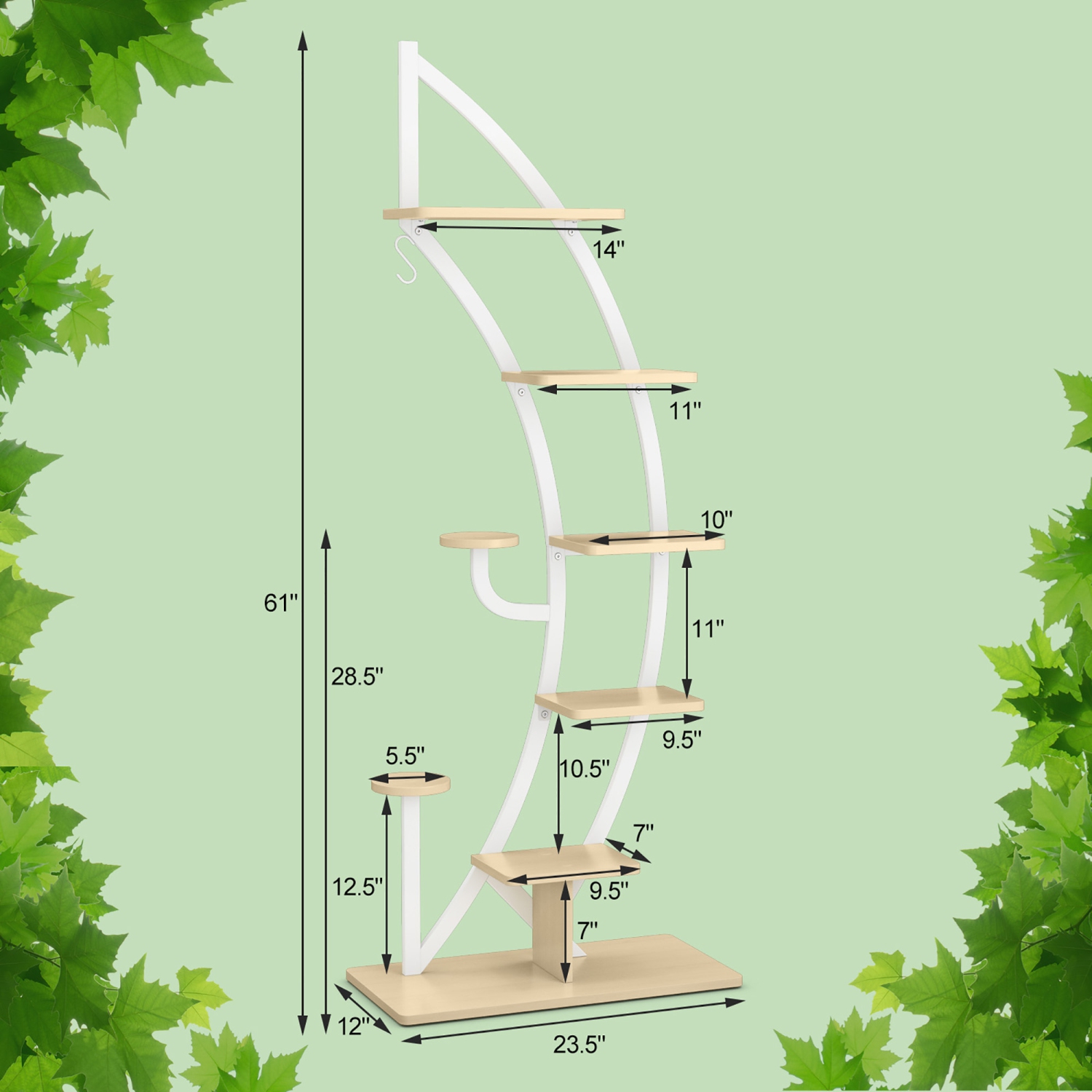 Costway 6 Tier Potted Metal Plant Stand Rack Curved Stand Holder Display Shelf with Hook
