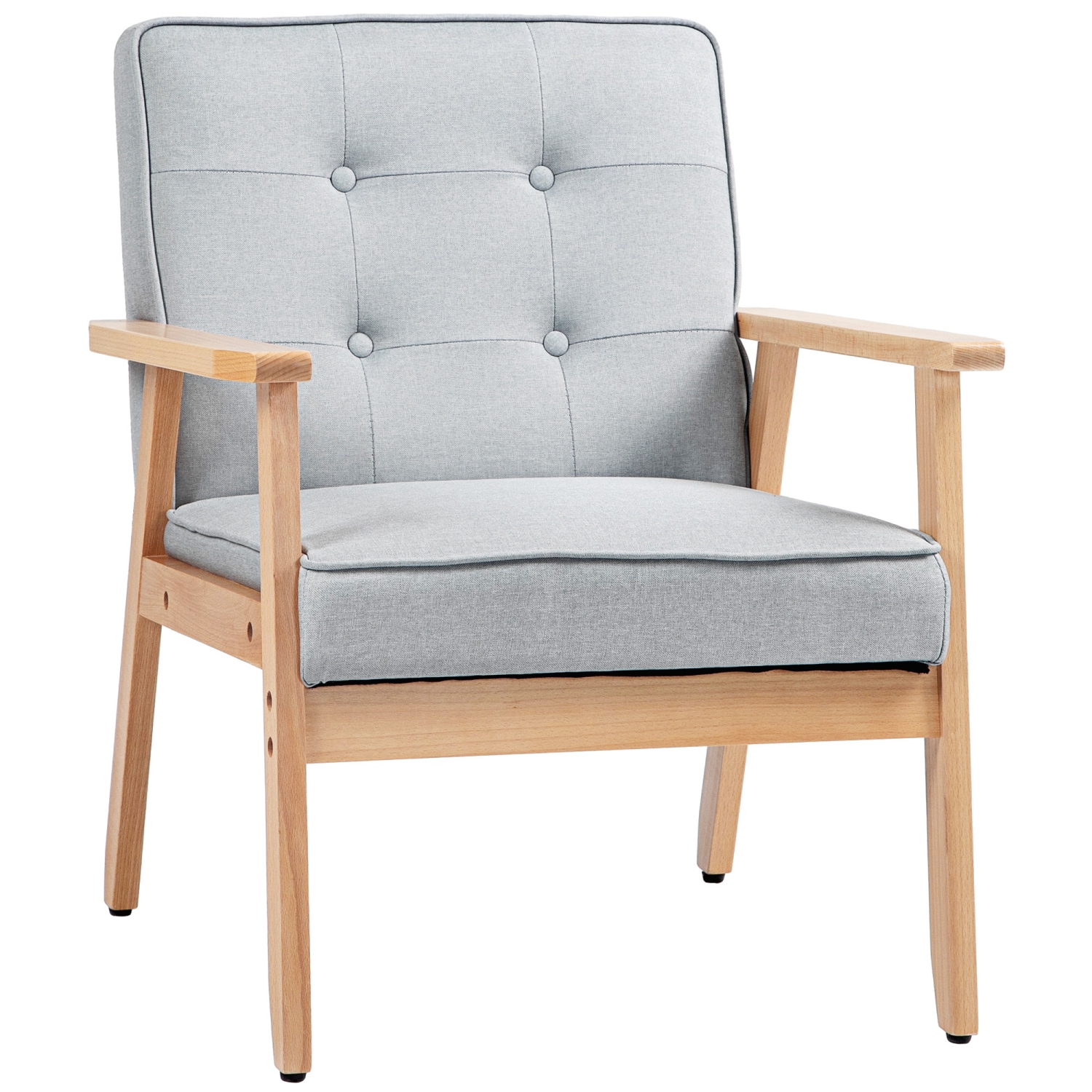 HOMCOM – Fauteuil d’appoint en tissu, fauteuil capitonné, chaise de salon moderne avec pattes en bois et rembourrage épais pour chambre, gris clair