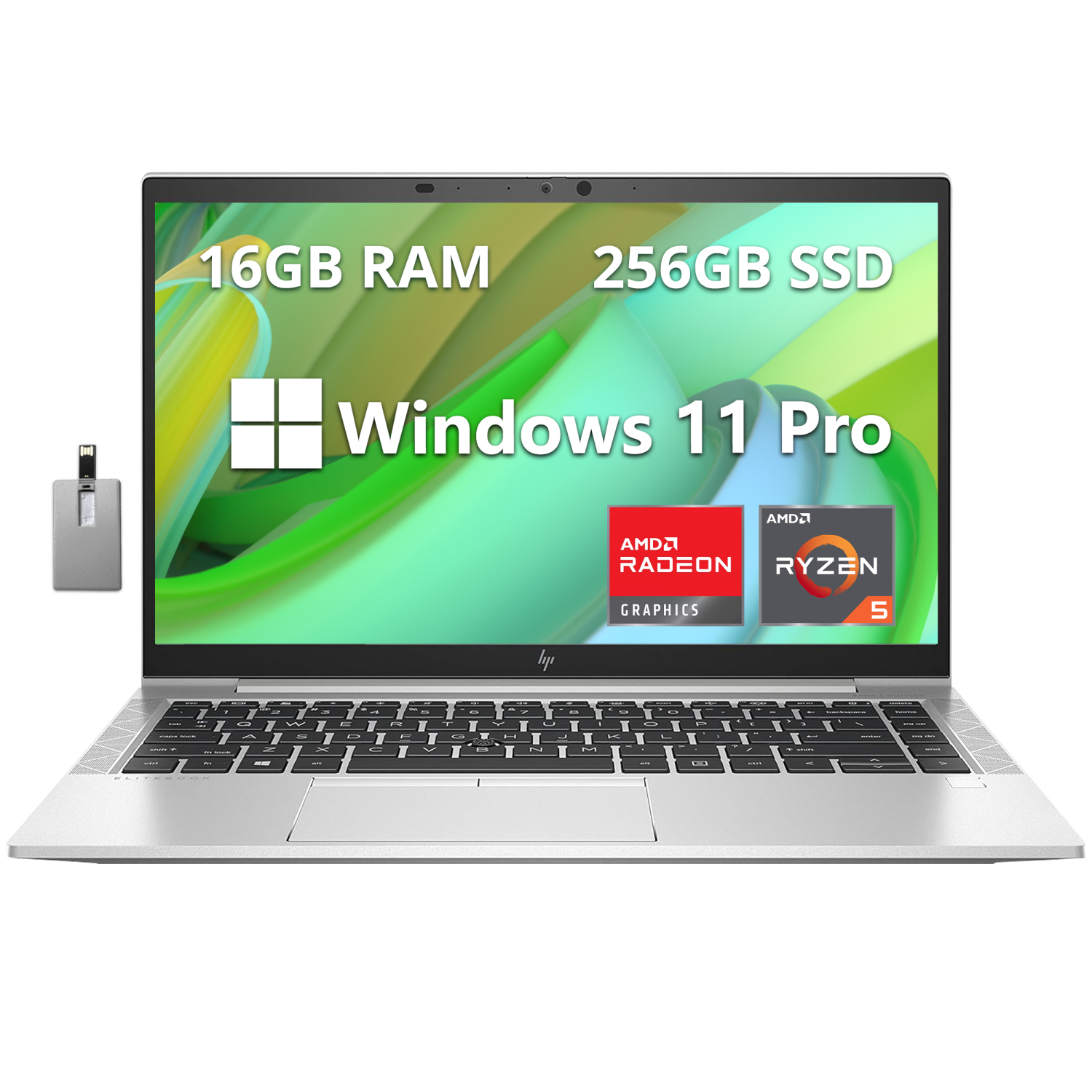 HP EliteBook 845 G8 14" FHD Business Laptop, AMD Ryzen 5 PRO 5650U, 256GB SSD, 16GB RAM, AMD Radeon Graphics, Fingerprint Reader, Win 11 Pro, Silver, 32GB Hotface USB Card