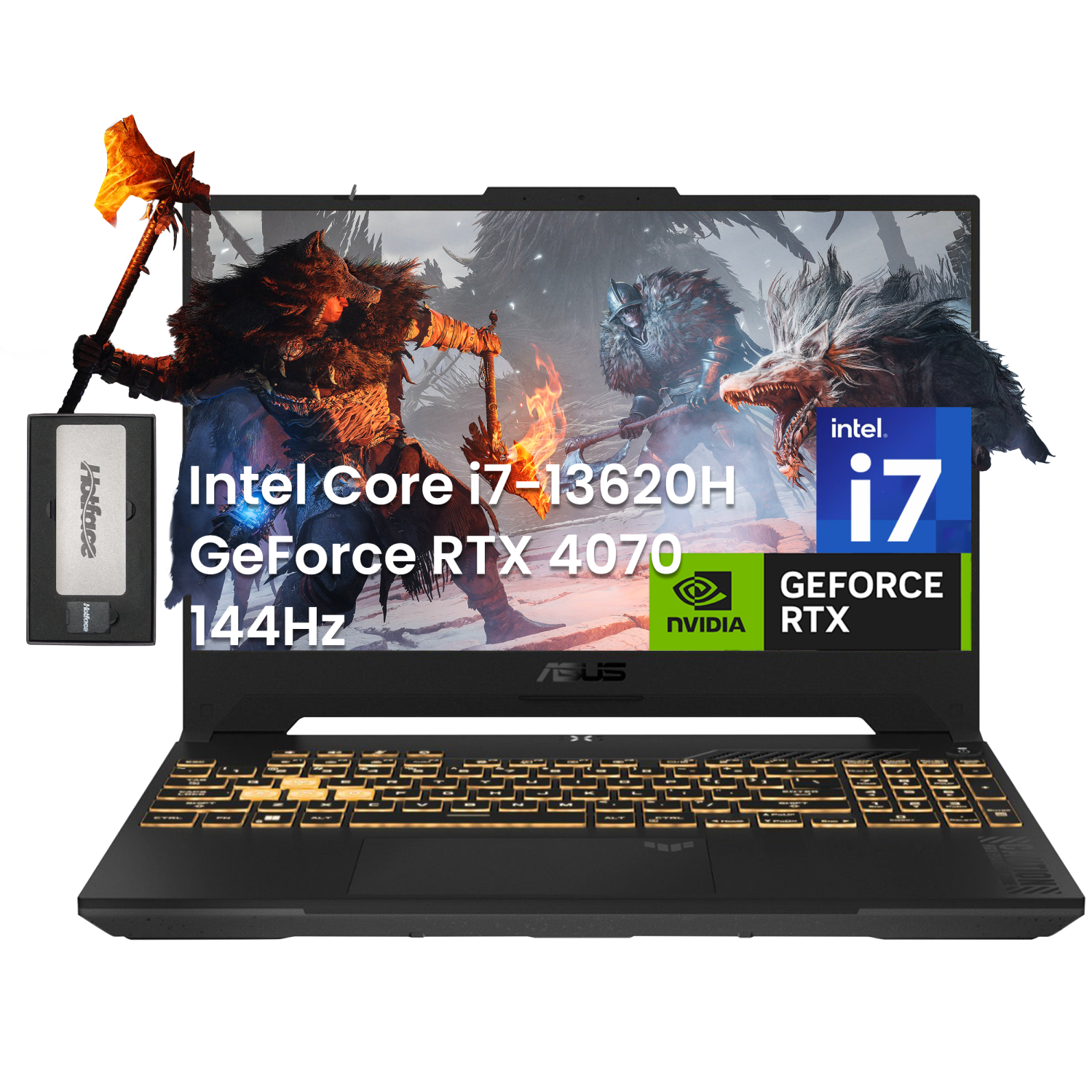 ASUS TUF 15.6" 144Hz FHD IPS Gaming Laptop, Intel i7-13620H, NVIDIA GeForce RTX 4070 GDDR6 8GB, 1TB SSD, 32GB DDR5, G-Sync, Win 11 Pro, Mecha Grey, 128GB Docking Station Set