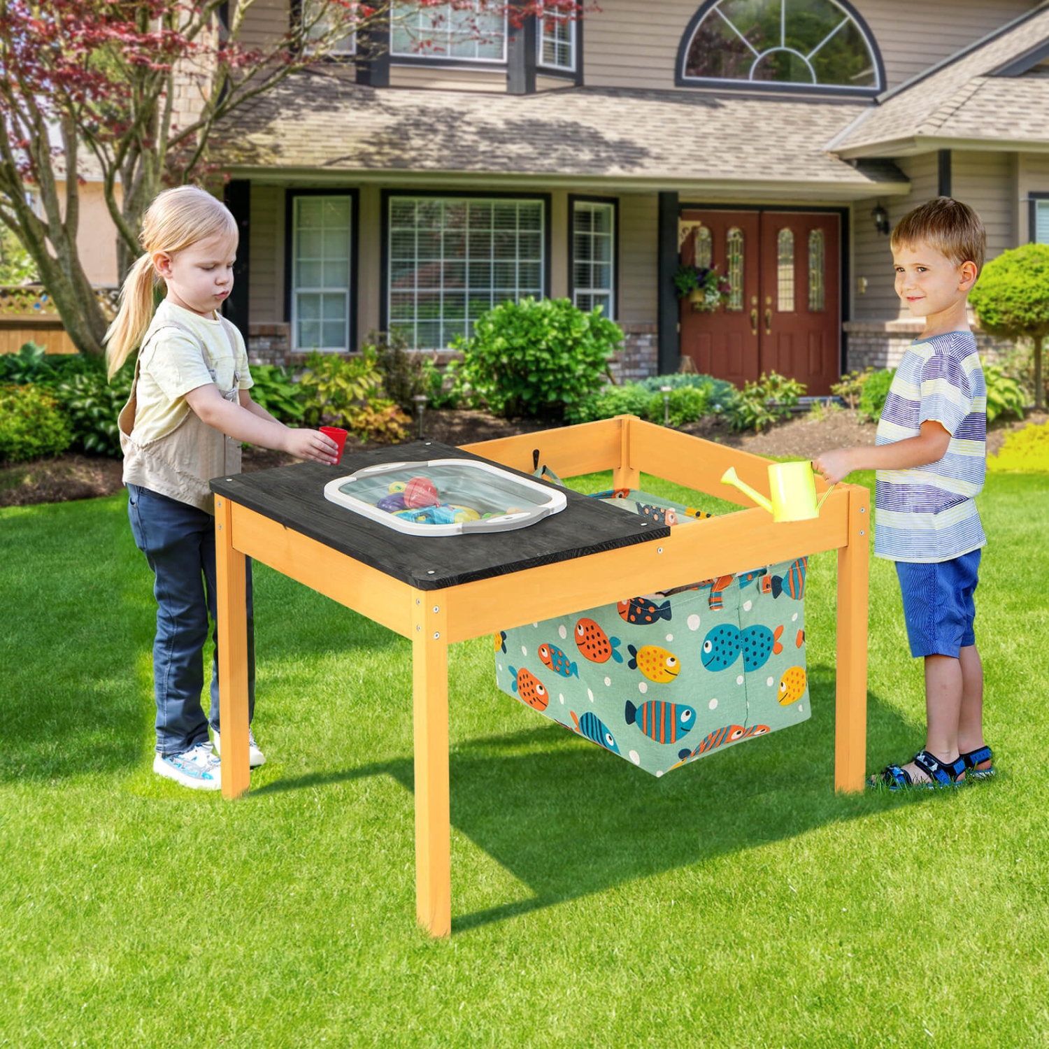 Costway 3-in-1 Kids Activity Table with Foldable Water Bin Large Capacity Storage Bag