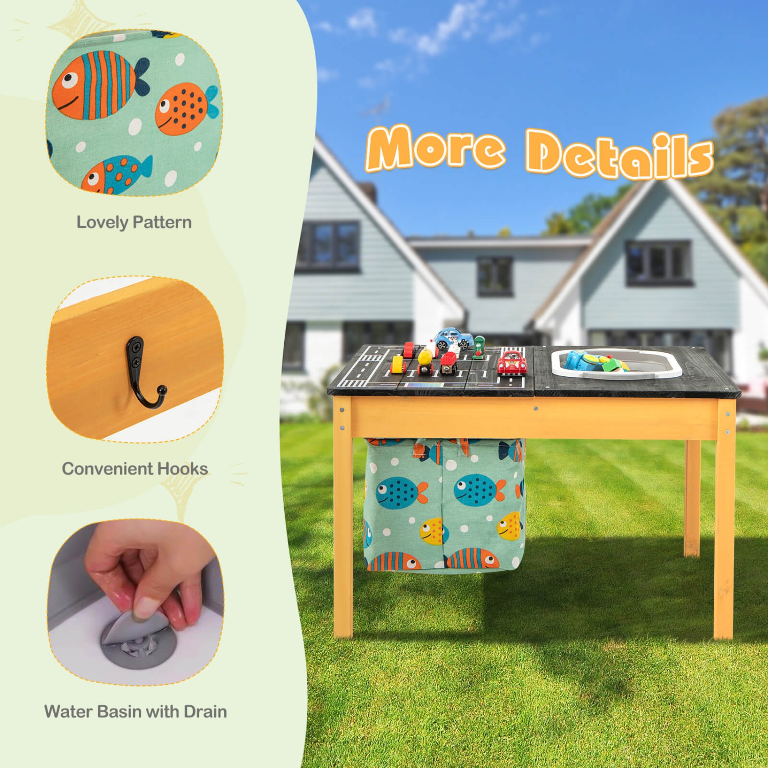 Costway 3-in-1 Kids Activity Table with Foldable Water Bin Large Capacity Storage Bag