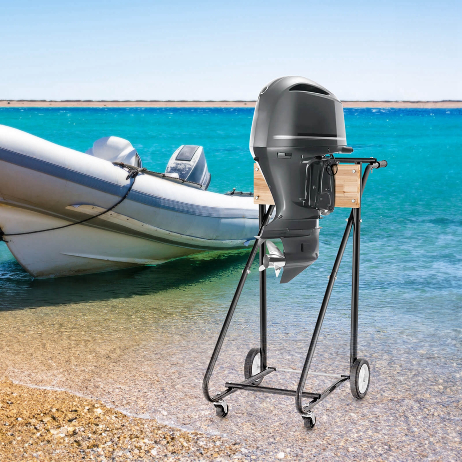 Costway Outboard Boat Motor Stand Heavy Duty Engine Carrier Cart Dolly with 4 Smooth Wheels