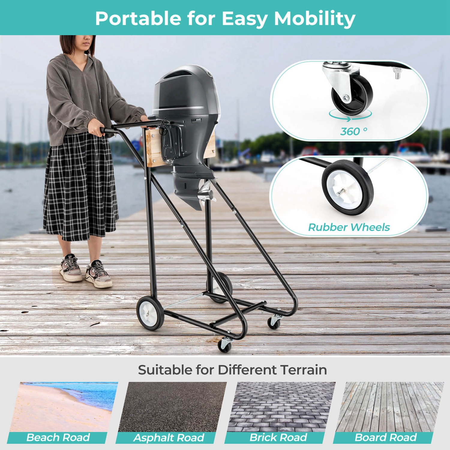 Costway Outboard Boat Motor Stand Heavy Duty Engine Carrier Cart Dolly with 4 Smooth Wheels