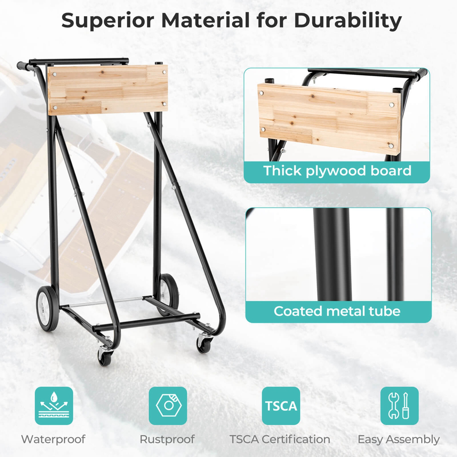 Costway Outboard Boat Motor Stand Heavy Duty Engine Carrier Cart Dolly with 4 Smooth Wheels