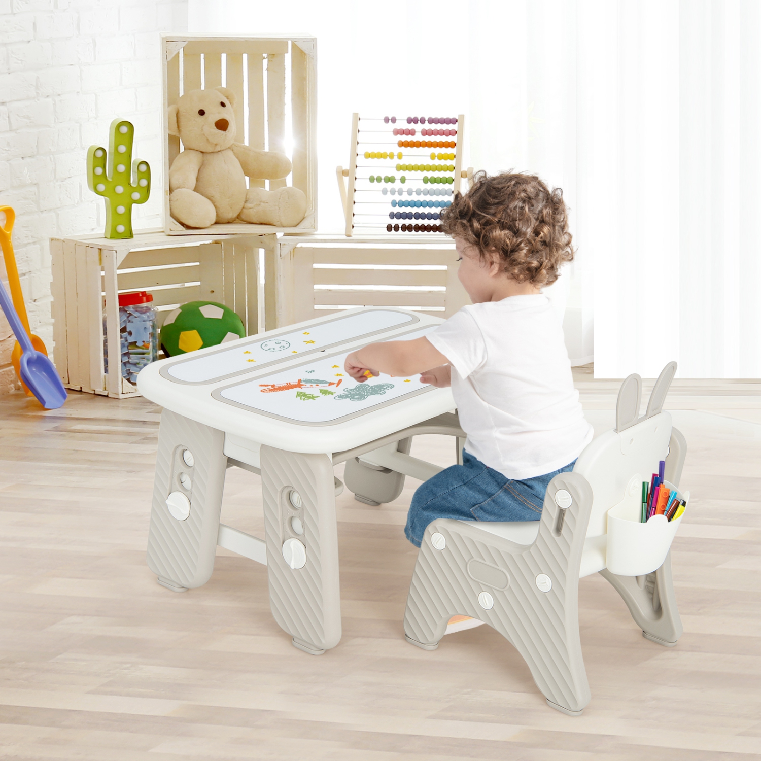 Costway Kids Drawing Table & Chair Set Graffiti Toddlers Art Activity Table & Chair