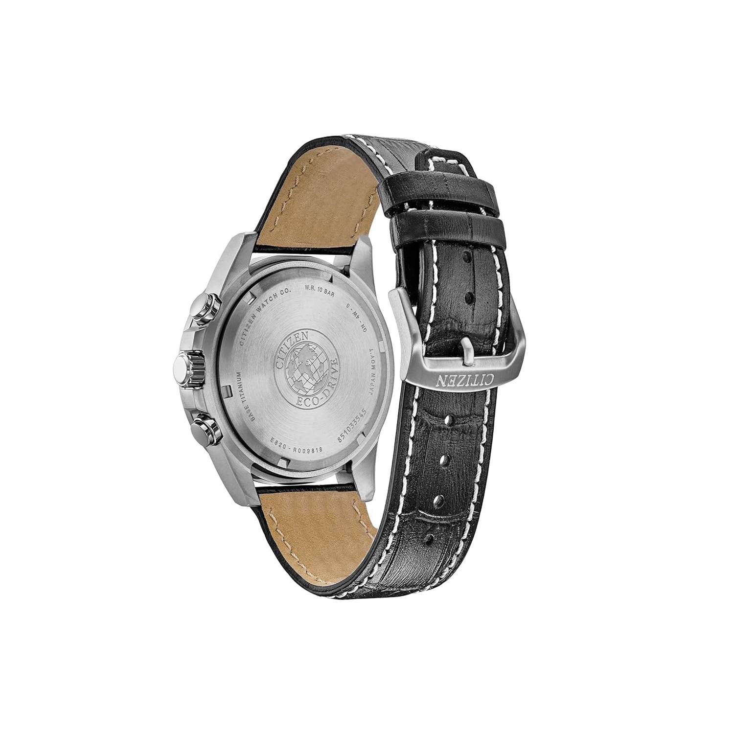Montre pour hommes Brycen Eco-Drive 43 mm avec boîtier en titane argenté et bracelet en cuir noir et cadran gris