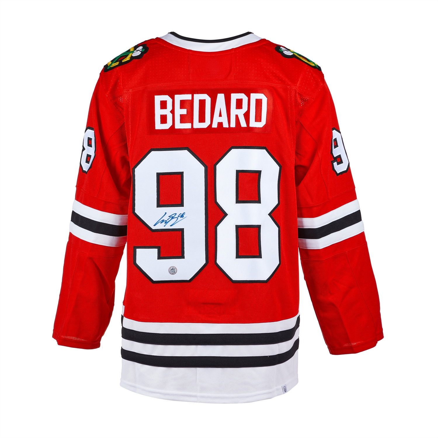 Chandail rouge authentique de hockey de Chicago autographié par Connor Bedard
