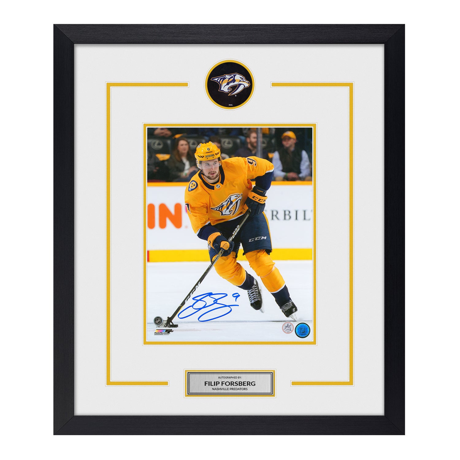 Filip Forsberg Autographed Nashville Predators Puck Logo 23x27 Frame