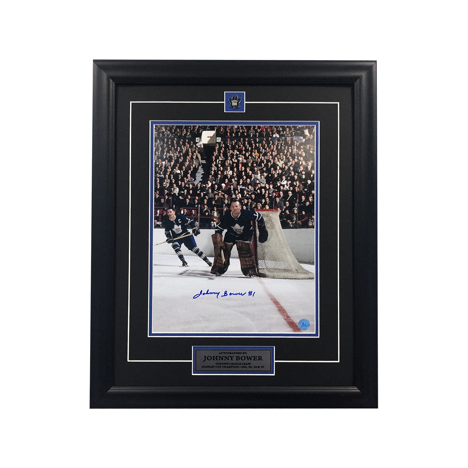 Johnny Bower Autographed Toronto Maple Leafs Historic Goalie 19x23 Frame