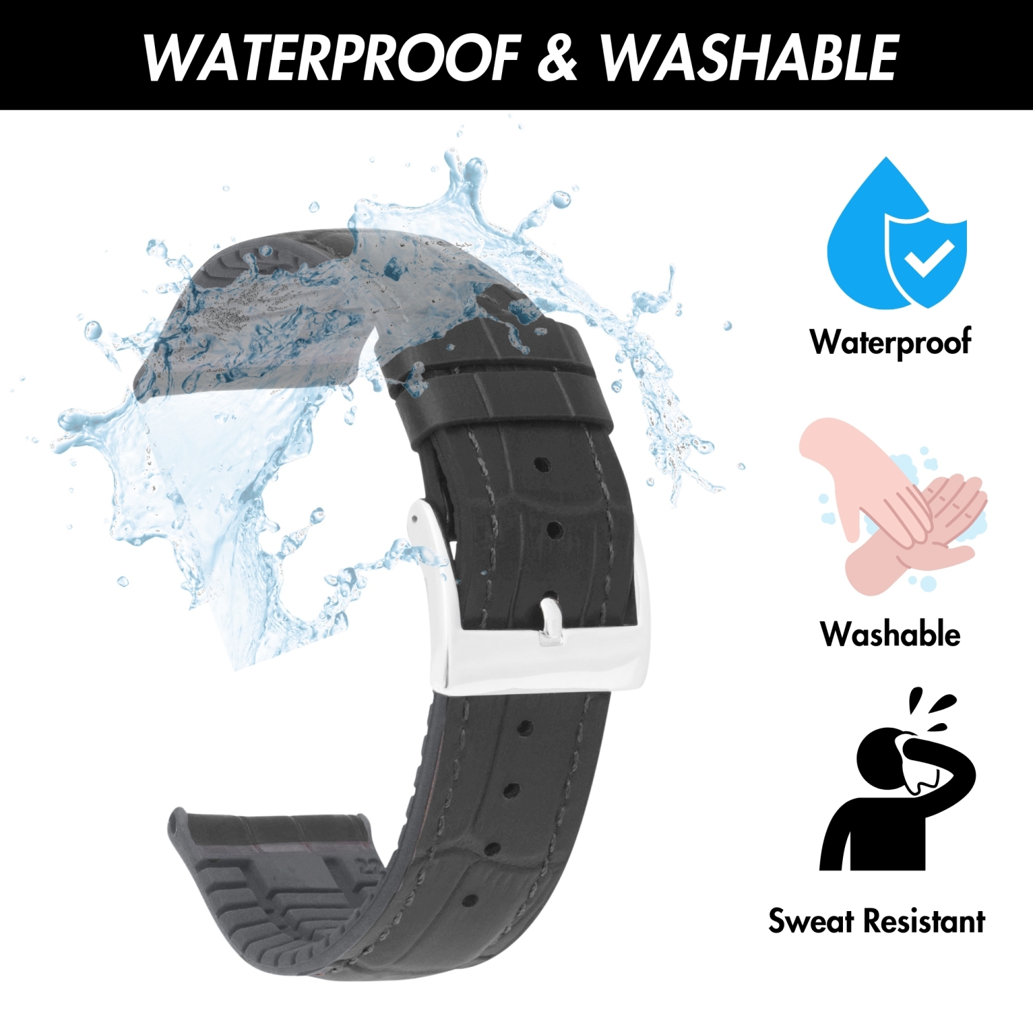 Bracelet hybride en cuir et en caoutchouc Bandini 20&nbsp;mm pour Galaxy Watch6 5 4 de Samsung, Active, aussi compatible avec les montres Vivoactive