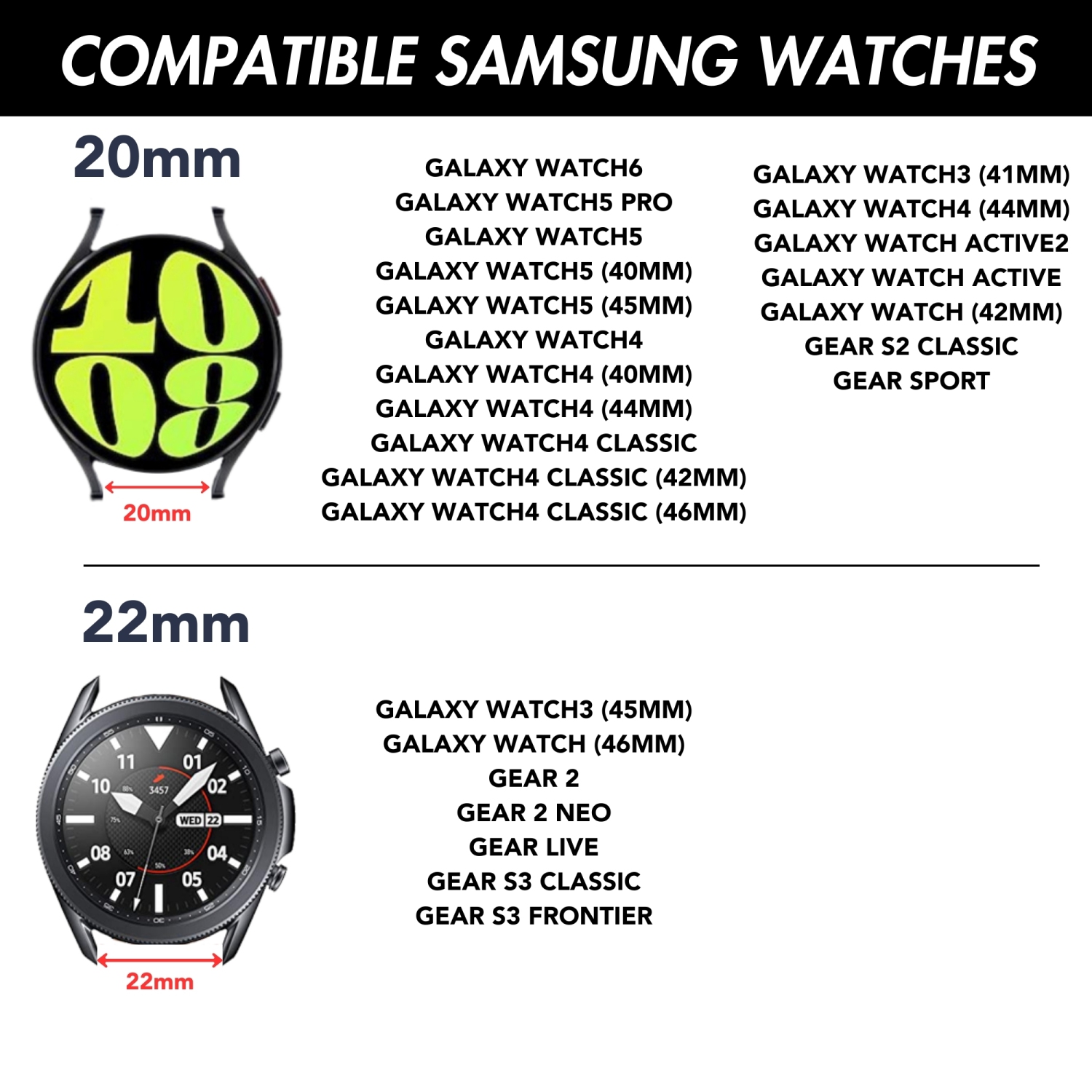 Bracelet hybride en cuir et en caoutchouc Bandini 20&nbsp;mm pour Galaxy Watch6 5 4 de Samsung, actif, aussi compatible avec les montres Vivoactive 5