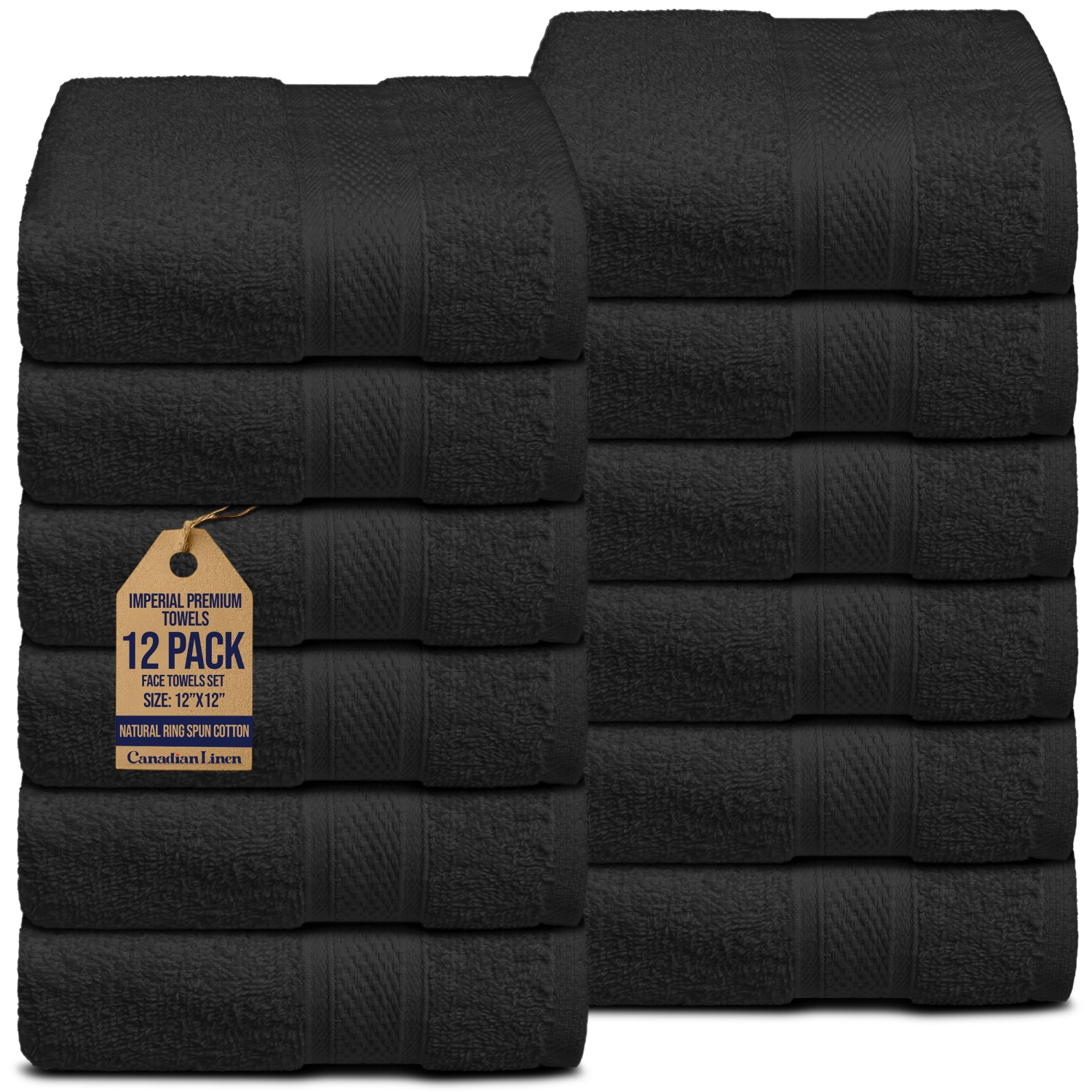 Débarbouillettes Canadian Linen Imperial, paq. 12, 12 x 12&nbsp;po, coton doux et absorbant à séchage rapide, léger, pour le maquillage de la maison,