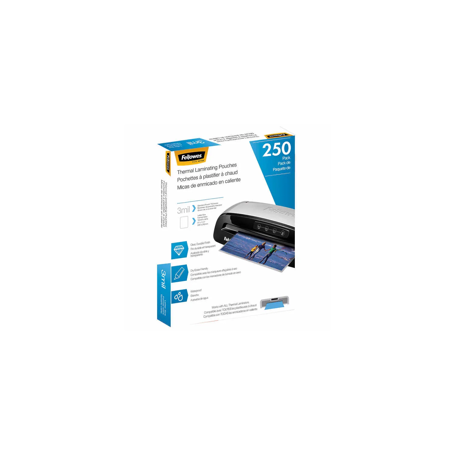 Paquet de 250 pochettes de format lettre à plastifier thermique de Fellowes