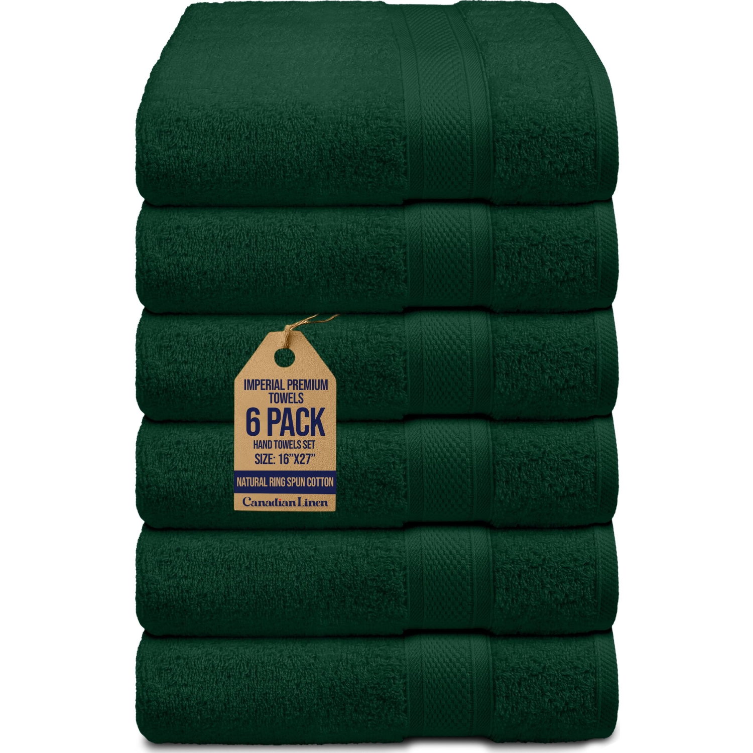 Canadian Linen Imperial Hand Towels, 6 Pack, 16”x27”,Soft Absorbent Cotton Lightweight Quick Dry Fingertip Towel for Home Hair Salon Spa, Hunter Green
