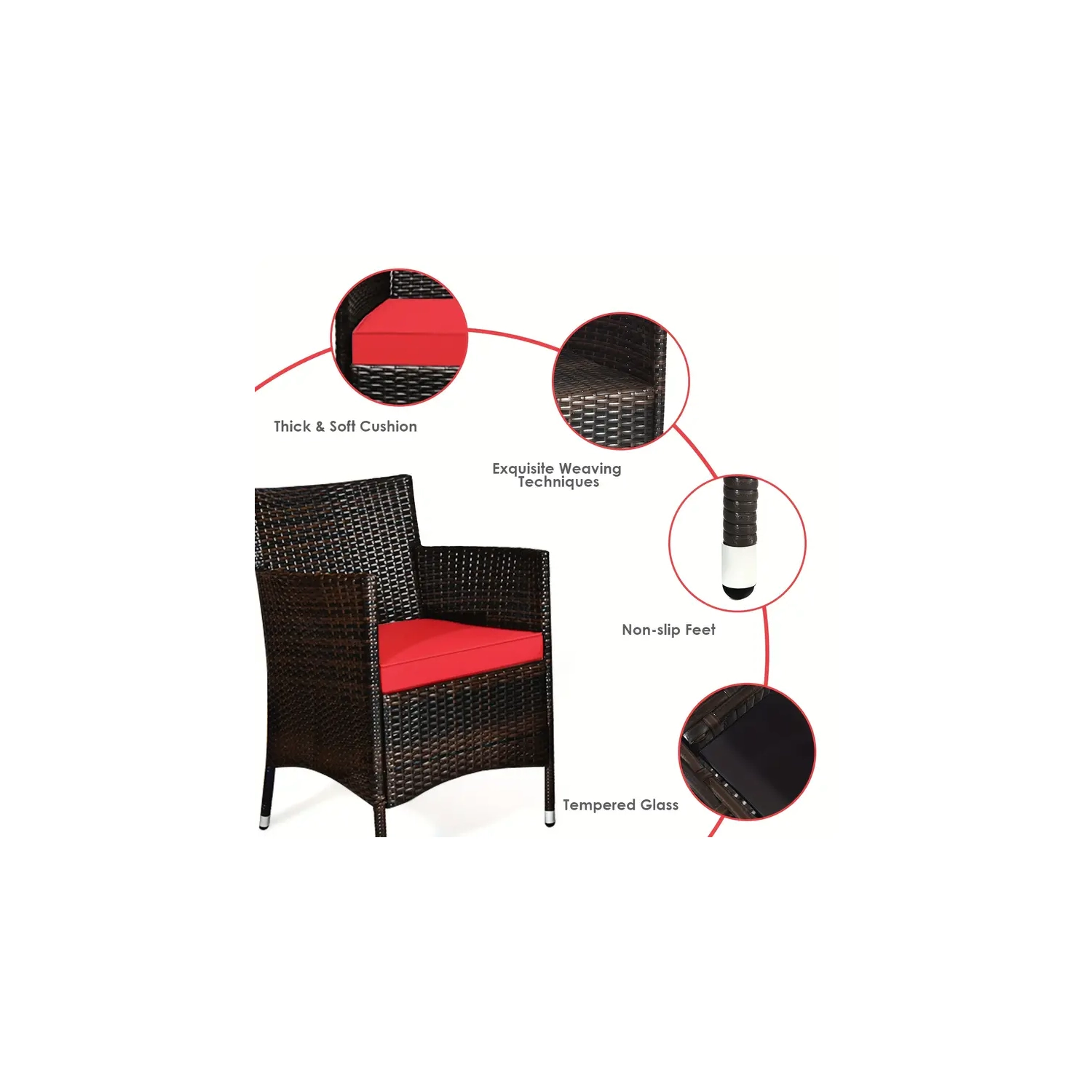 Ensemble de meubles de patio en rotin 4 pièces | canapé d'extérieur et table basse en verre trempé