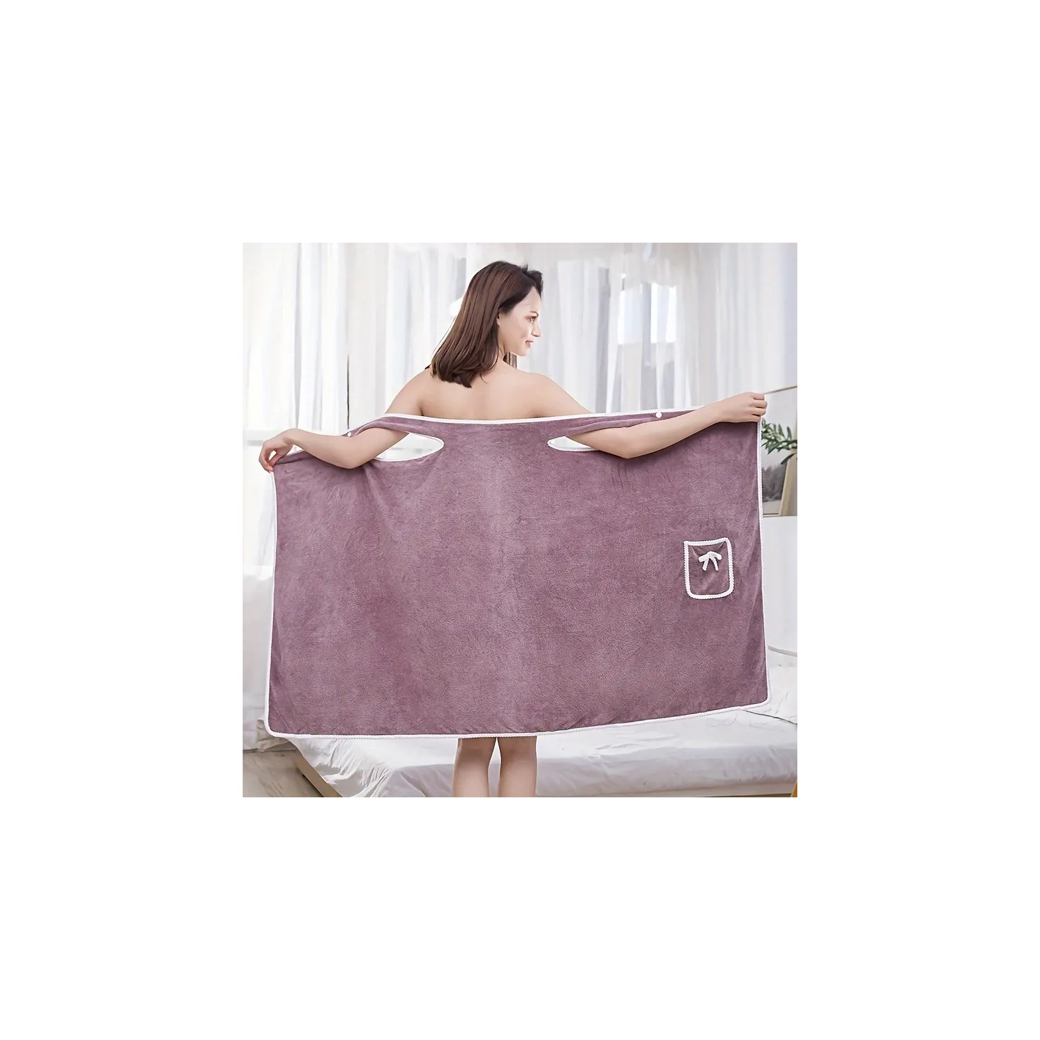 Jupe de serviette de bain portable pour femme | velours corail aux haricots violets doux, séchage rapide et absorbant l'eau