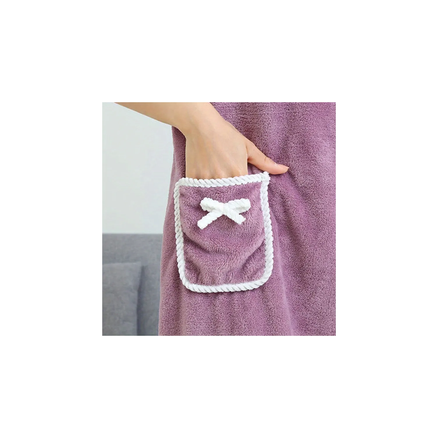 Jupe de serviette de bain portable pour femme | velours corail aux haricots violets doux, séchage rapide et absorbant l'eau