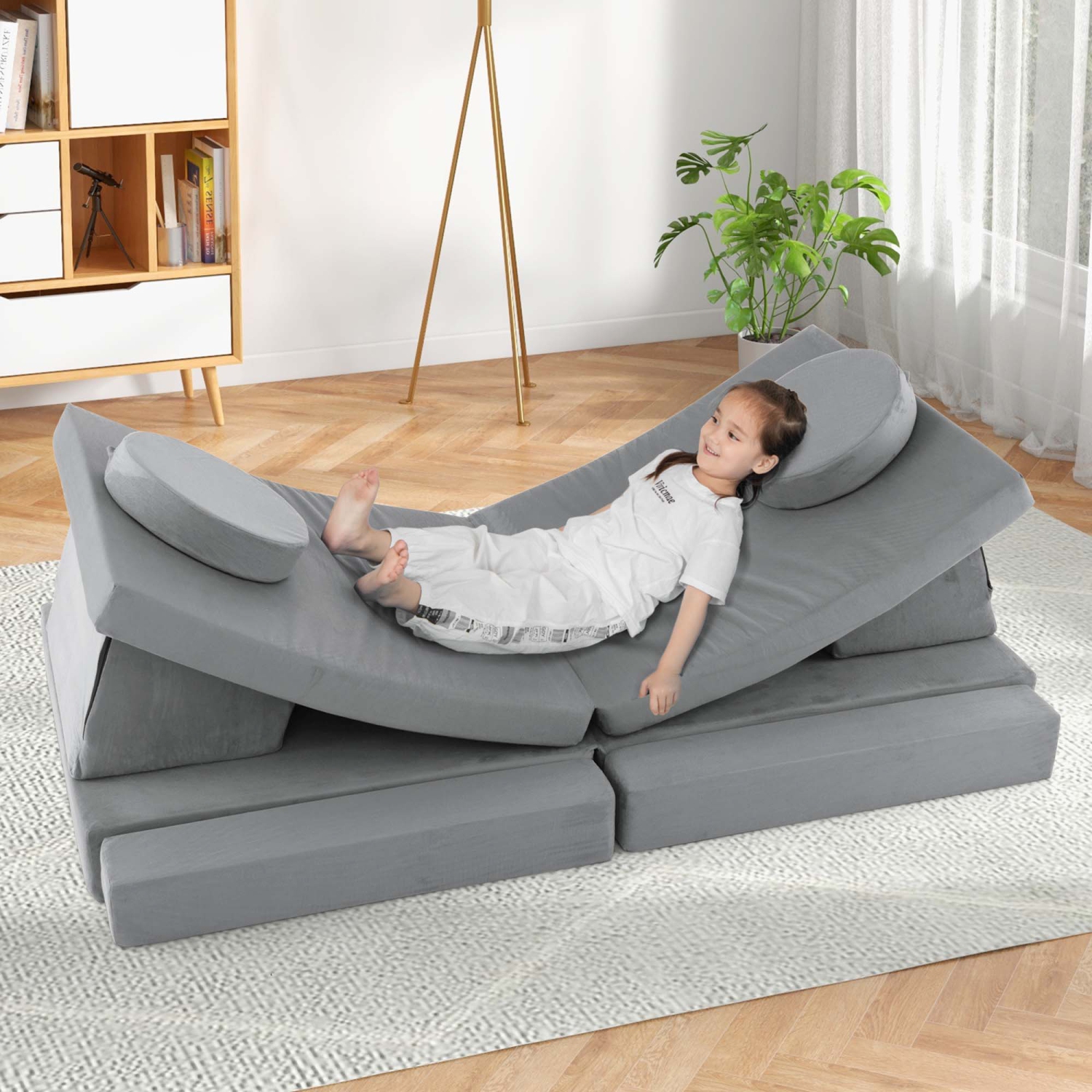 Ensemble de canapé modulaire convertible en mousse 10 pièces pour enfants de Costway - Bleu/gris/vert