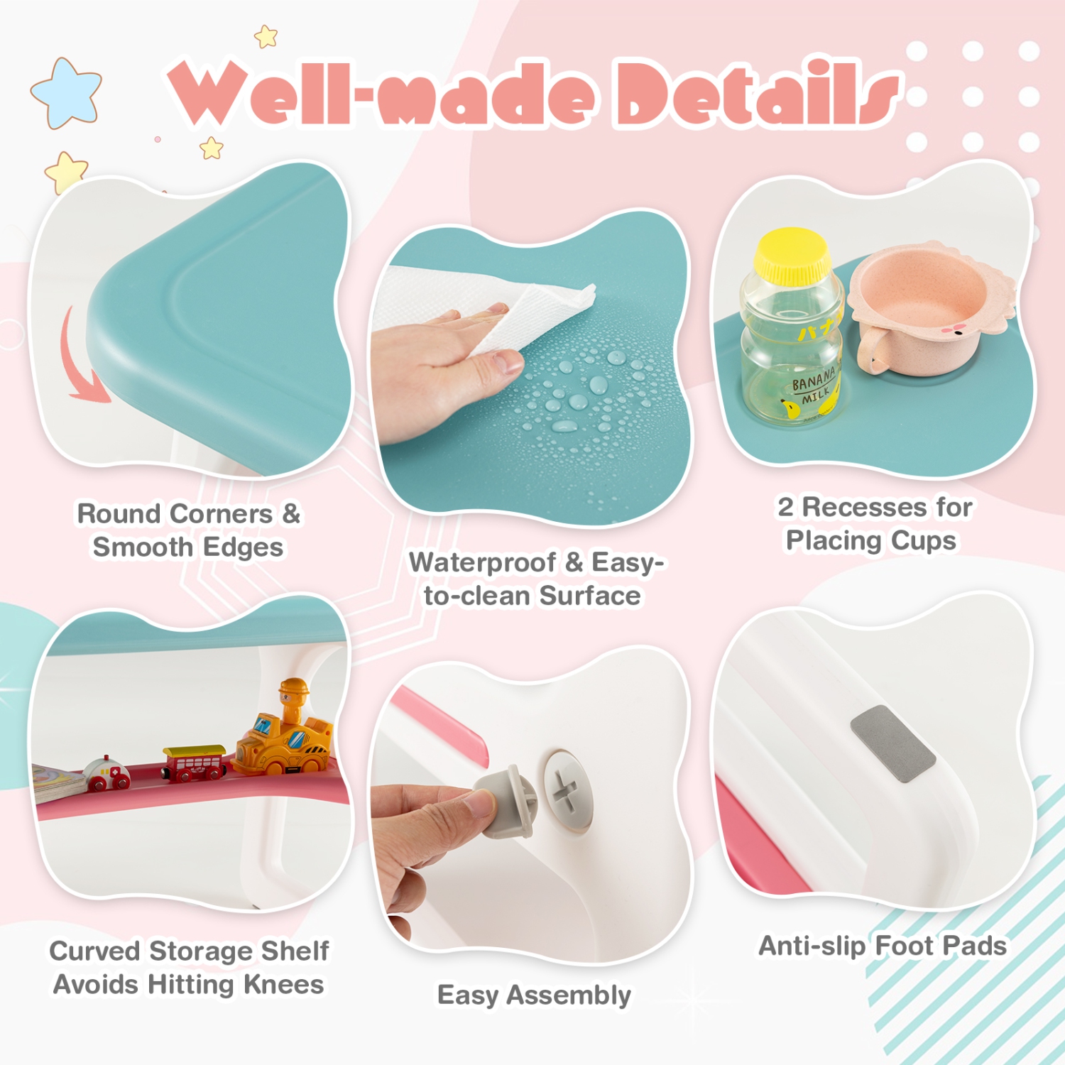 Ensemble 3 pièces table et chaises pour enfants avec bureau d'étude et blocs de construction de Costway