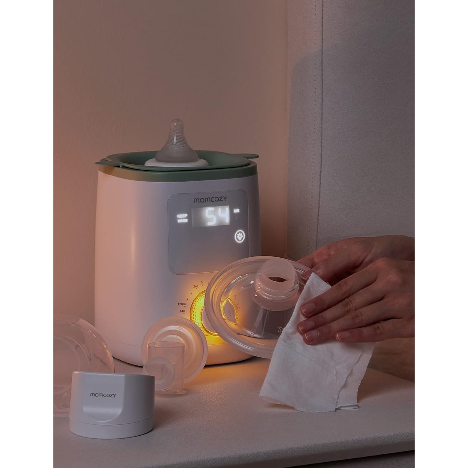 Momcozy Natural Breast Pump Wipes for Pump Parts Cleaning On-the-go, 30 Count, Flash Clean & Resealable Pump Wipes