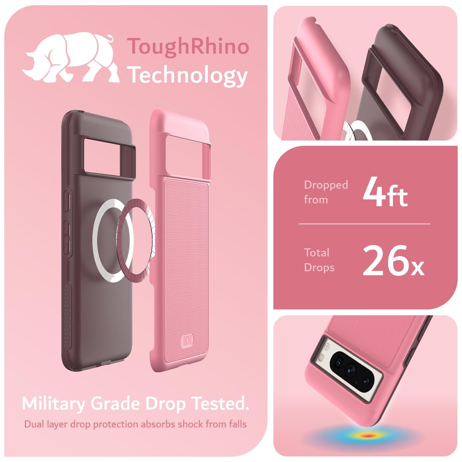 Étui MergeGrip de TUDIA pour Pixel 8 Pro de Google avec MagSafe - Rose fumé