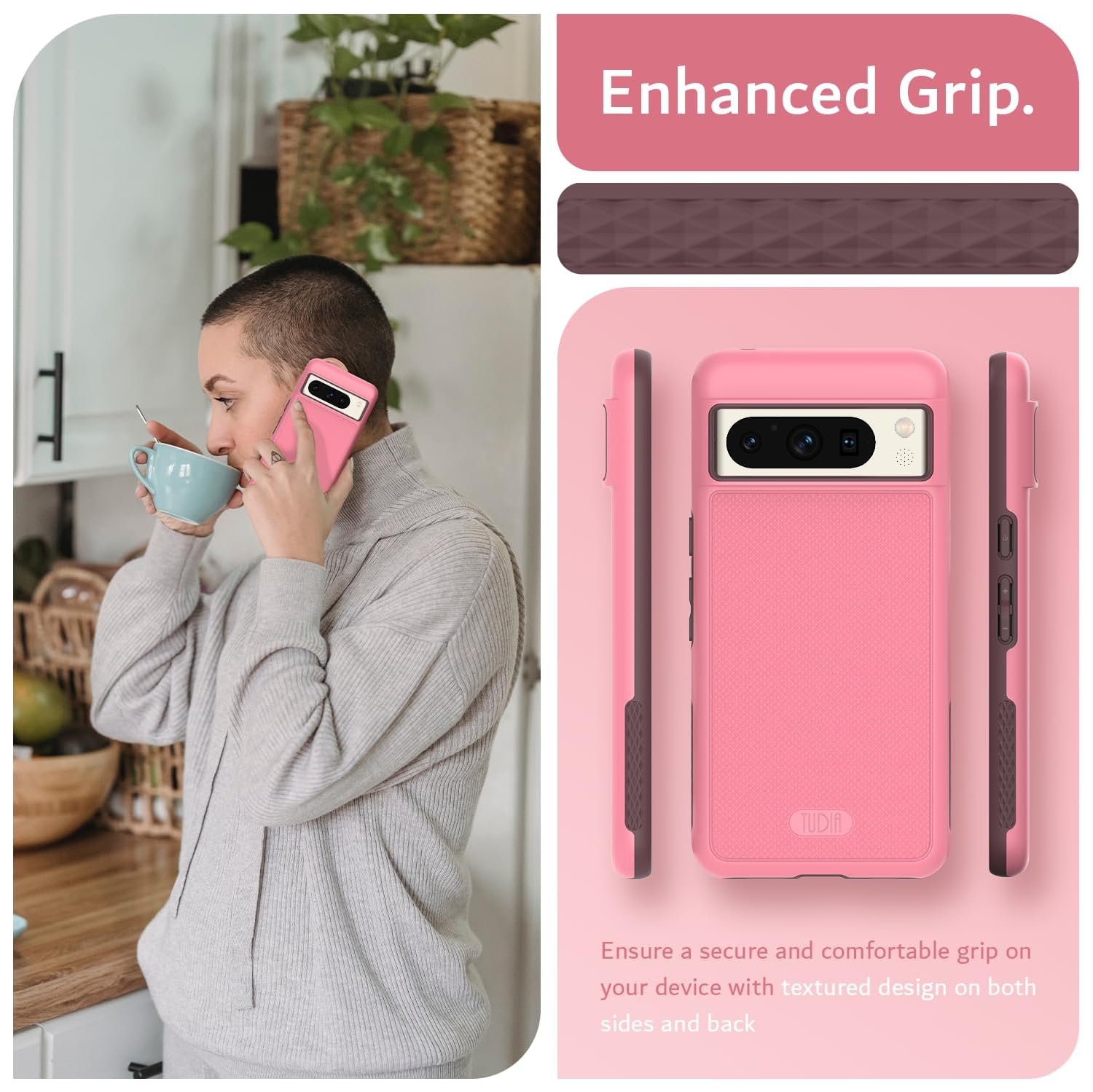 Étui MergeGrip de TUDIA pour Pixel 8 Pro de Google avec MagSafe - Rose fumé