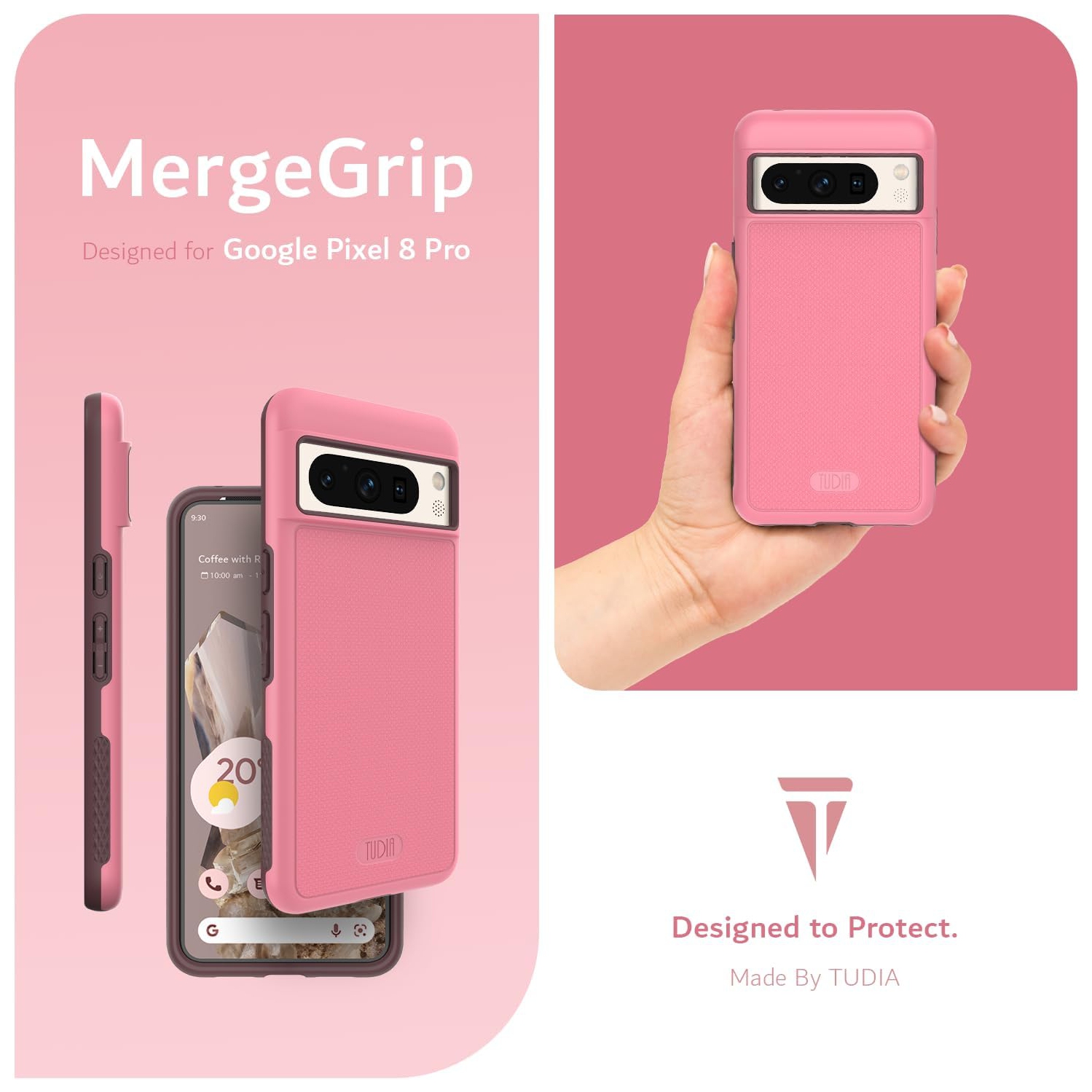 Étui MergeGrip de TUDIA pour Pixel 8 Pro de Google avec MagSafe - Rose fumé