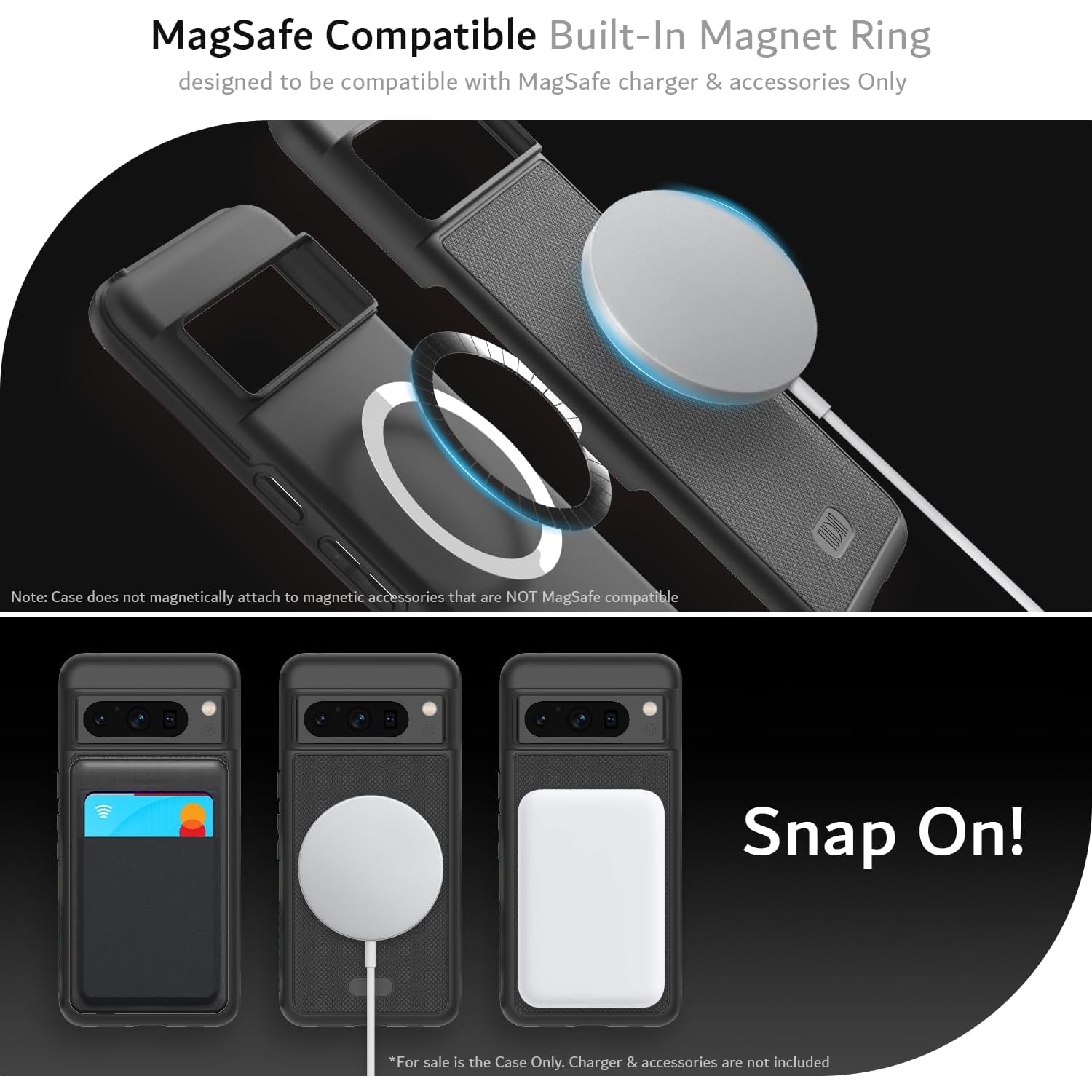 Étui MergeGrip de TUDIA compatible avec MagSafe pour Pixel 8 Pro de Google - Noir mat