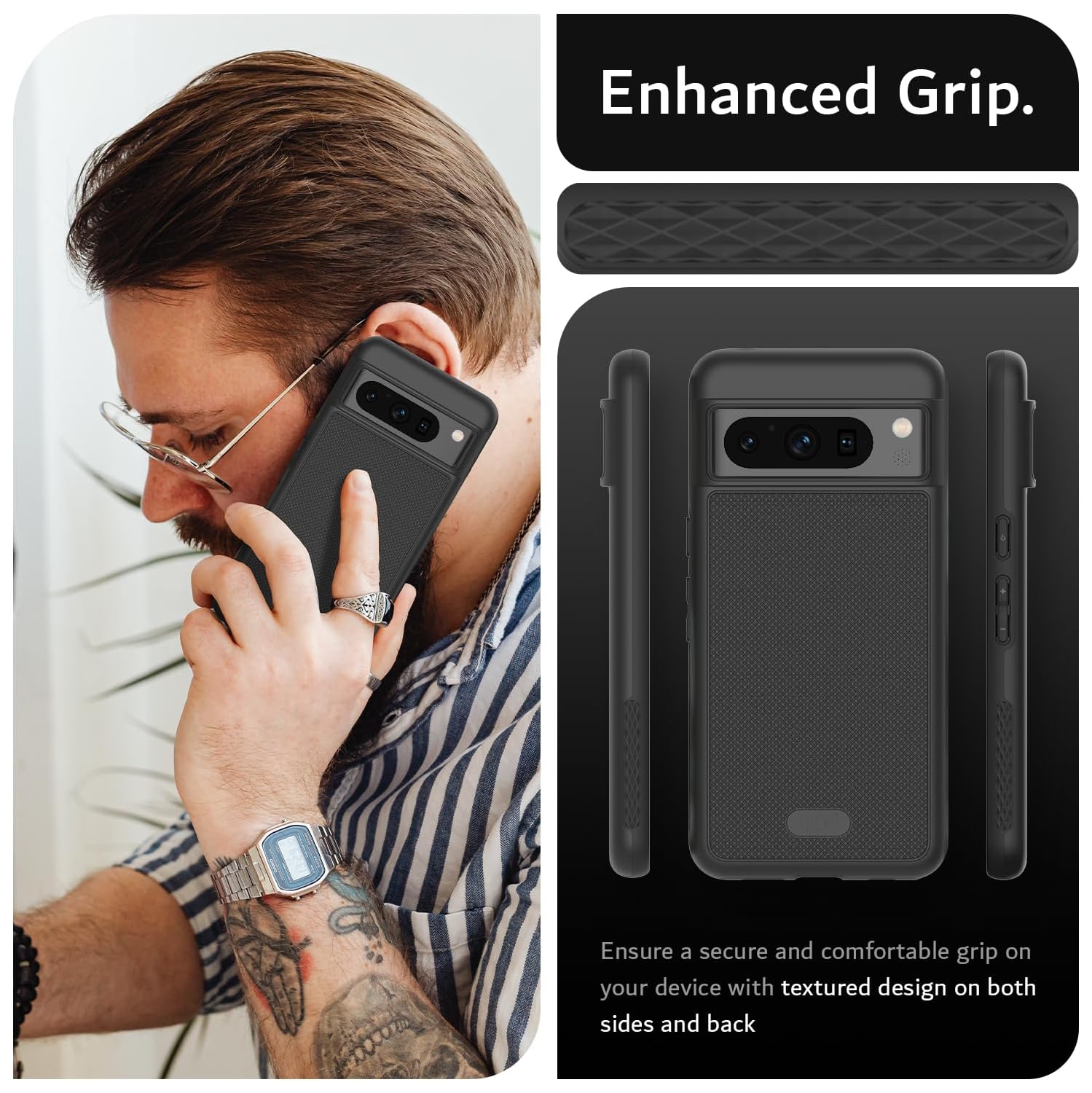 Étui MergeGrip de TUDIA compatible avec MagSafe pour Pixel 8 Pro de Google - Noir mat