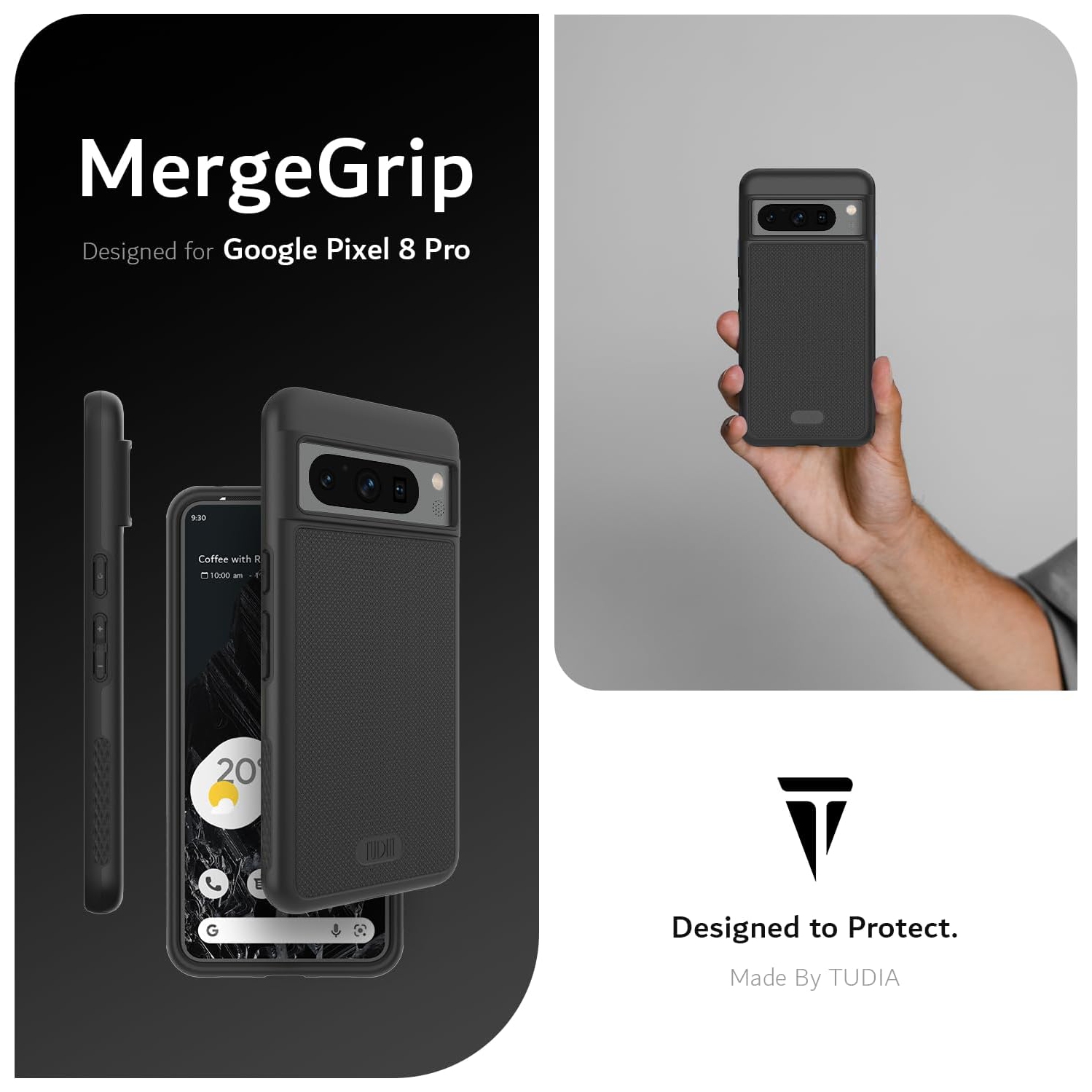 Étui MergeGrip de TUDIA compatible avec MagSafe pour Pixel 8 Pro de Google - Noir mat