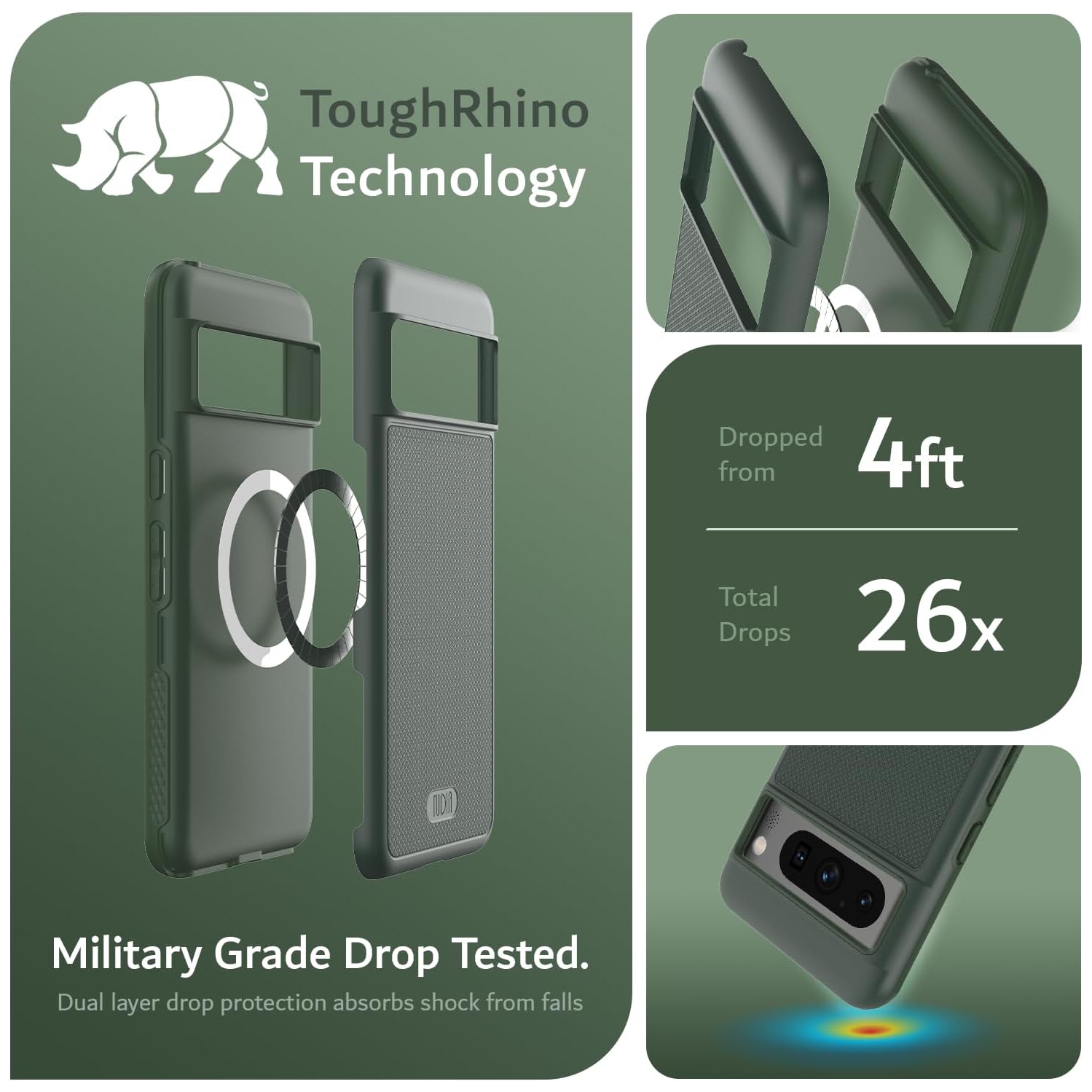 Étui MergeGrip de TUDIA pour Pixel 8 Pro de Google avec MagSafe - Vert pin