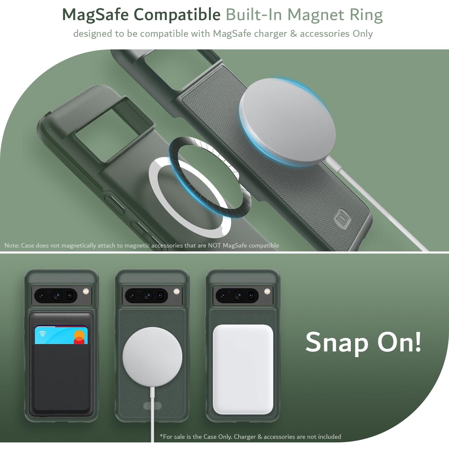 Étui MergeGrip de TUDIA pour Pixel 8 Pro de Google avec MagSafe - Vert pin