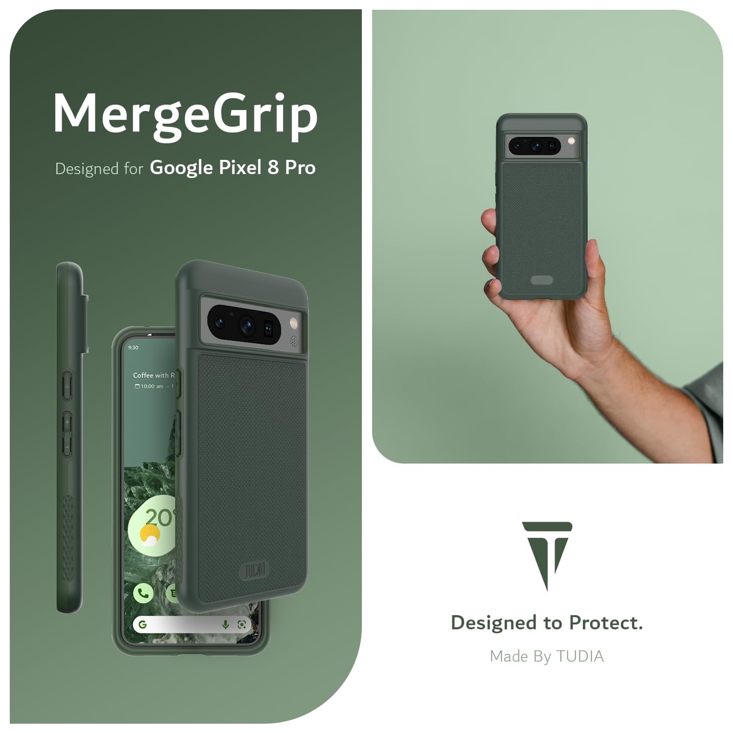 Étui MergeGrip de TUDIA pour Pixel 8 Pro de Google avec MagSafe - Vert pin