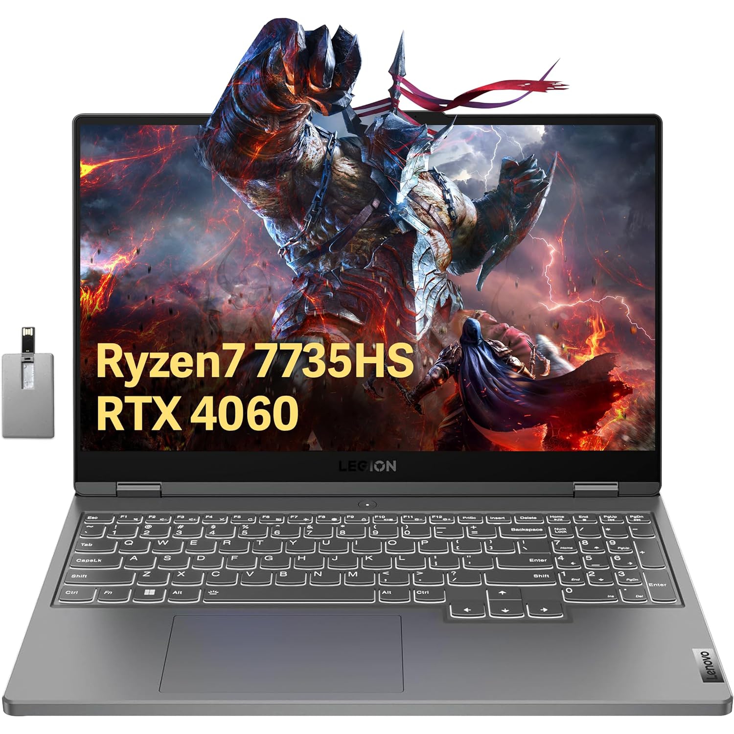 Lenovo Legion 5 15.6" 165Hz WQHD Gaming Laptop, AMD Ryzen 7 7735HS, NVIDIA GeForce RTX 4060, 2TB PCIe SSD, 32GB DDR5, Backlit Keyboard, Windows 11 Pro, Grey, 32GB Hotface USB Card