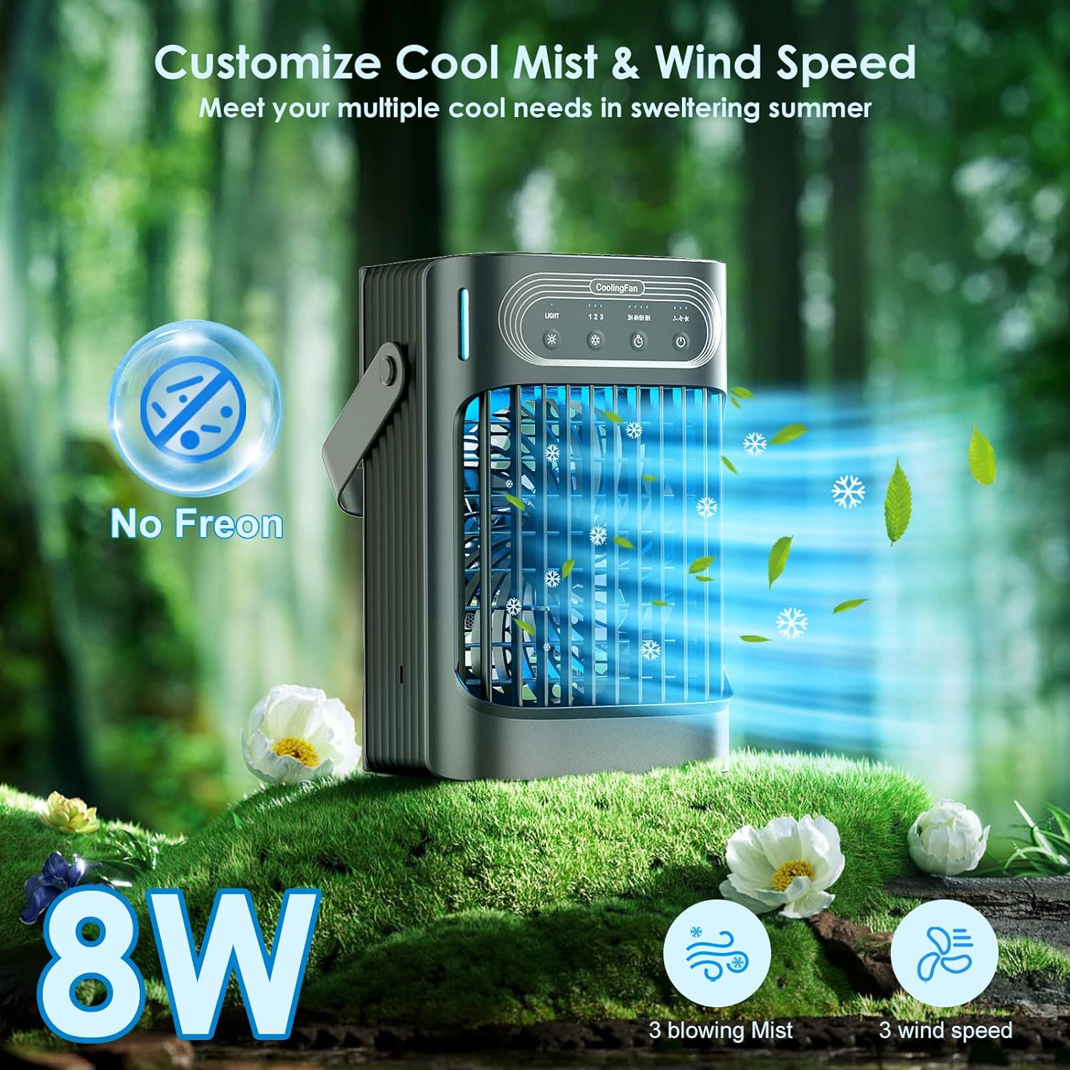 VICELEC Portable Air Conditioners Cooling Fan, Upgraded Evaporative Mini Air Conditioner Portable with 3 Cool Mist & Speeds