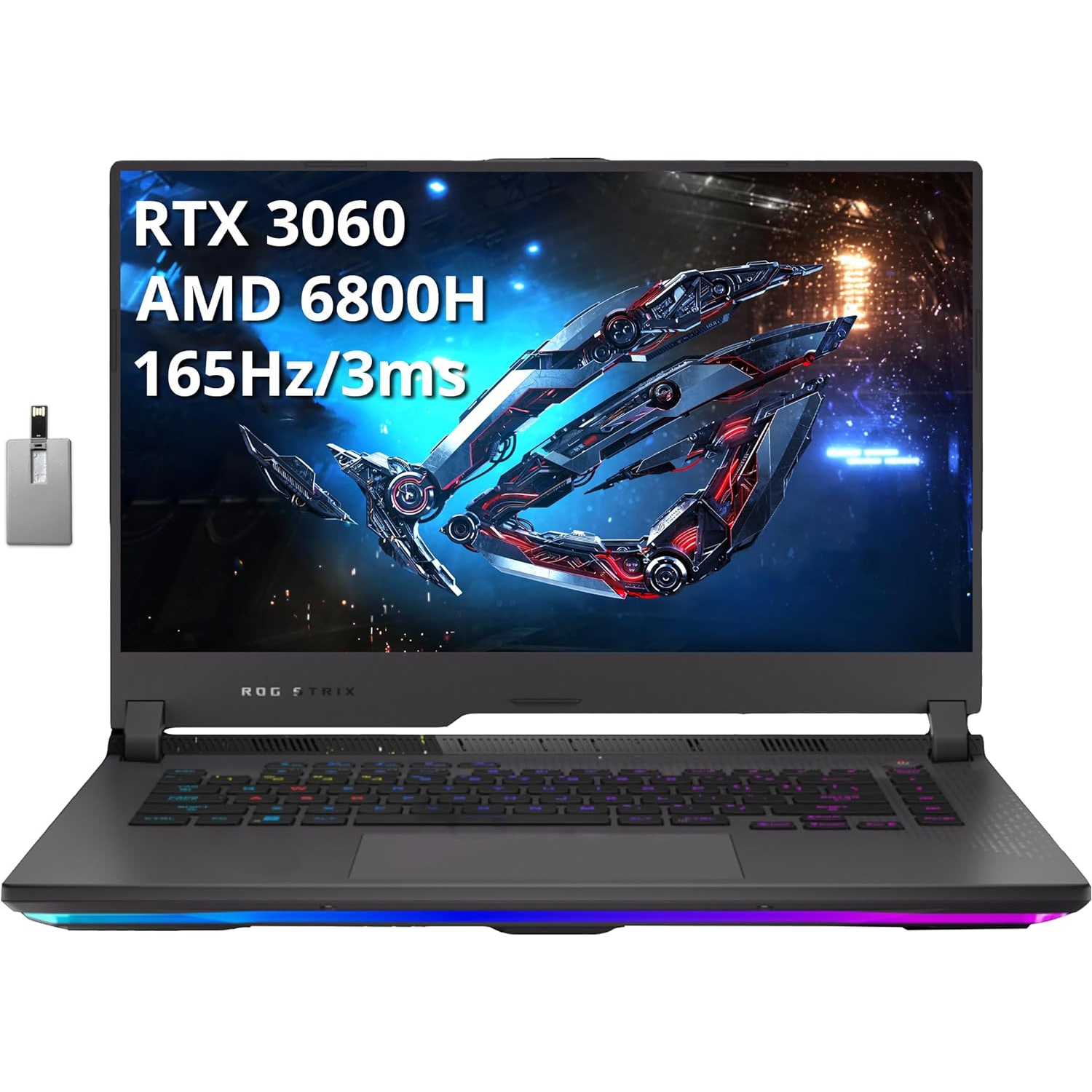 ASUS ROG Strix G15 15.6" 165Hz WQHD Gaming Laptop, AMD Ryzen7 6800H, NVIDIA GeForce RTX 3060, 4TB SSD, 64GB DDR5 RAM, Gray, Win 11 Pro, 32GB USB Card