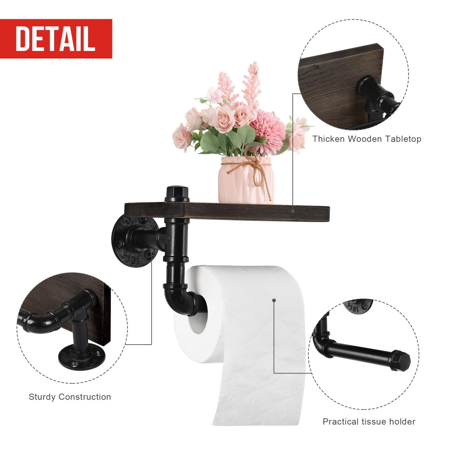 Tubular Toilet Paper Holder - Bathroom Wall Mounting Brackets