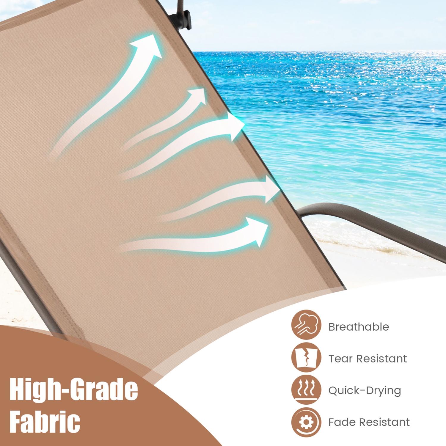 Costway Patio Heavy-Duty Chaise Lounge 5-Level Adjustable Outdoor Recliner Canopy Cup