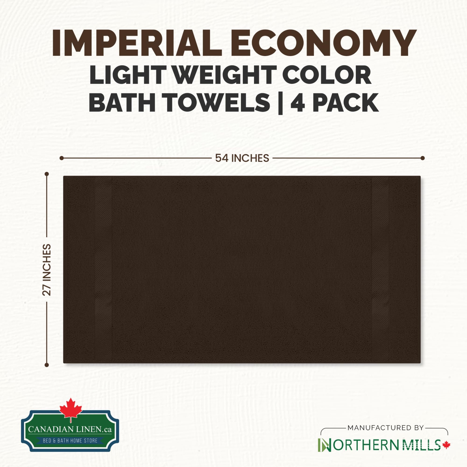 Canadian Linen Imperial Large Bath Towels Set, 27”x54” 4 Pack, Soft Absorbent Cotton Lightweight Quick Dry Towel for Hotels Beauty Salon Motels, Brown