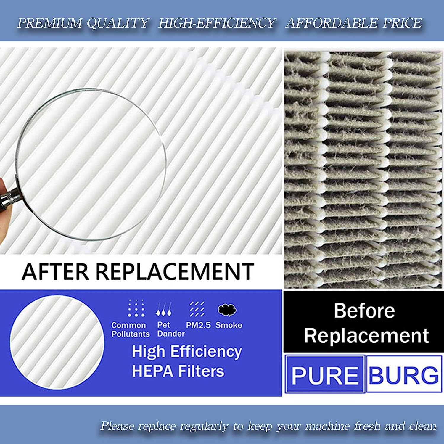 HP100 Replacement True HEPA Filters Compatible with Shark HP100 HP102 HC450 HC451 HC452 Air Purifiers, Part Number HE1FKBAS,H13 4-Stage Filtration