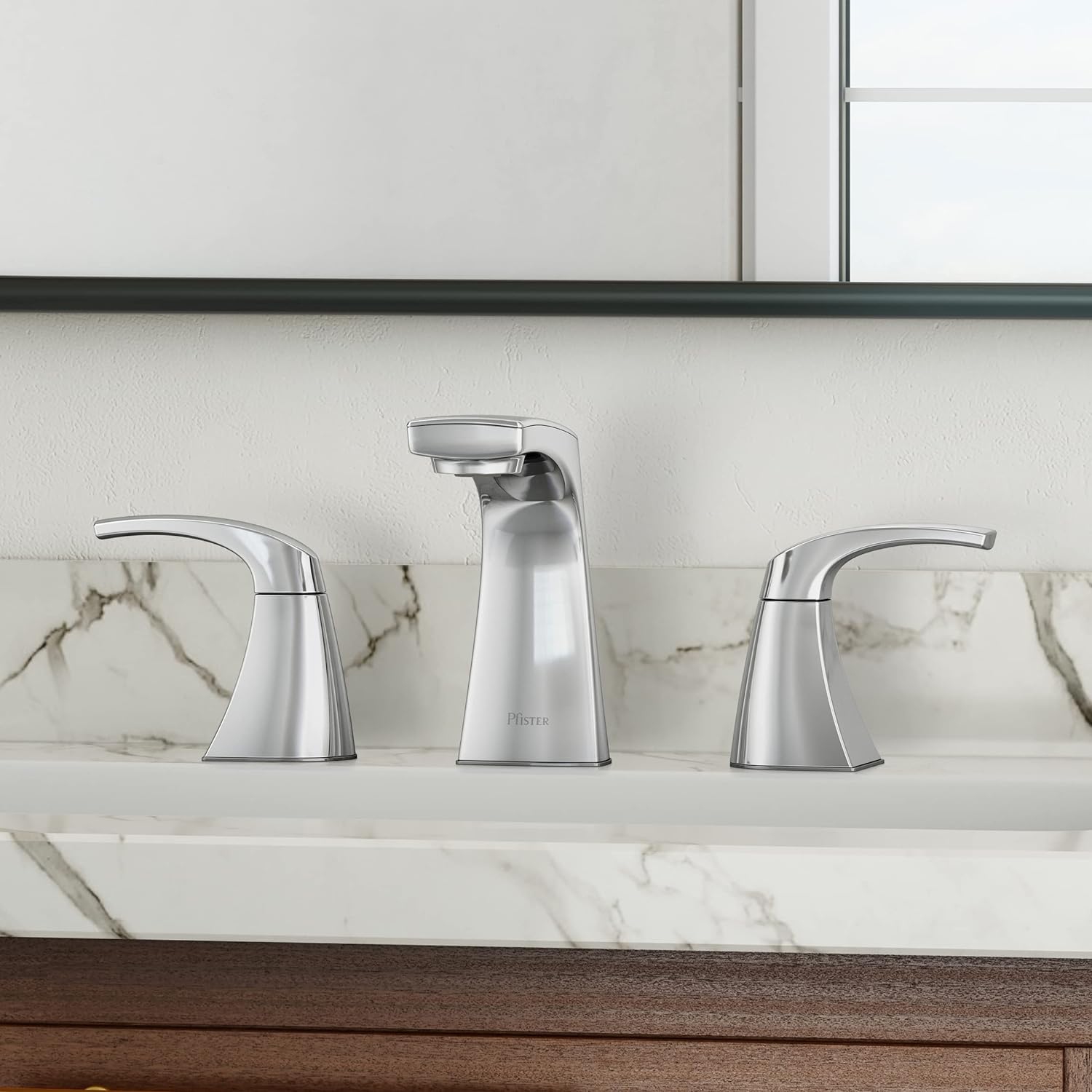 Pfister Karci Bathroom Sink Faucet, 8-Inch Widespread, 2-Handle, 3-Hole, Polished Chrome Finish, LF049KACC