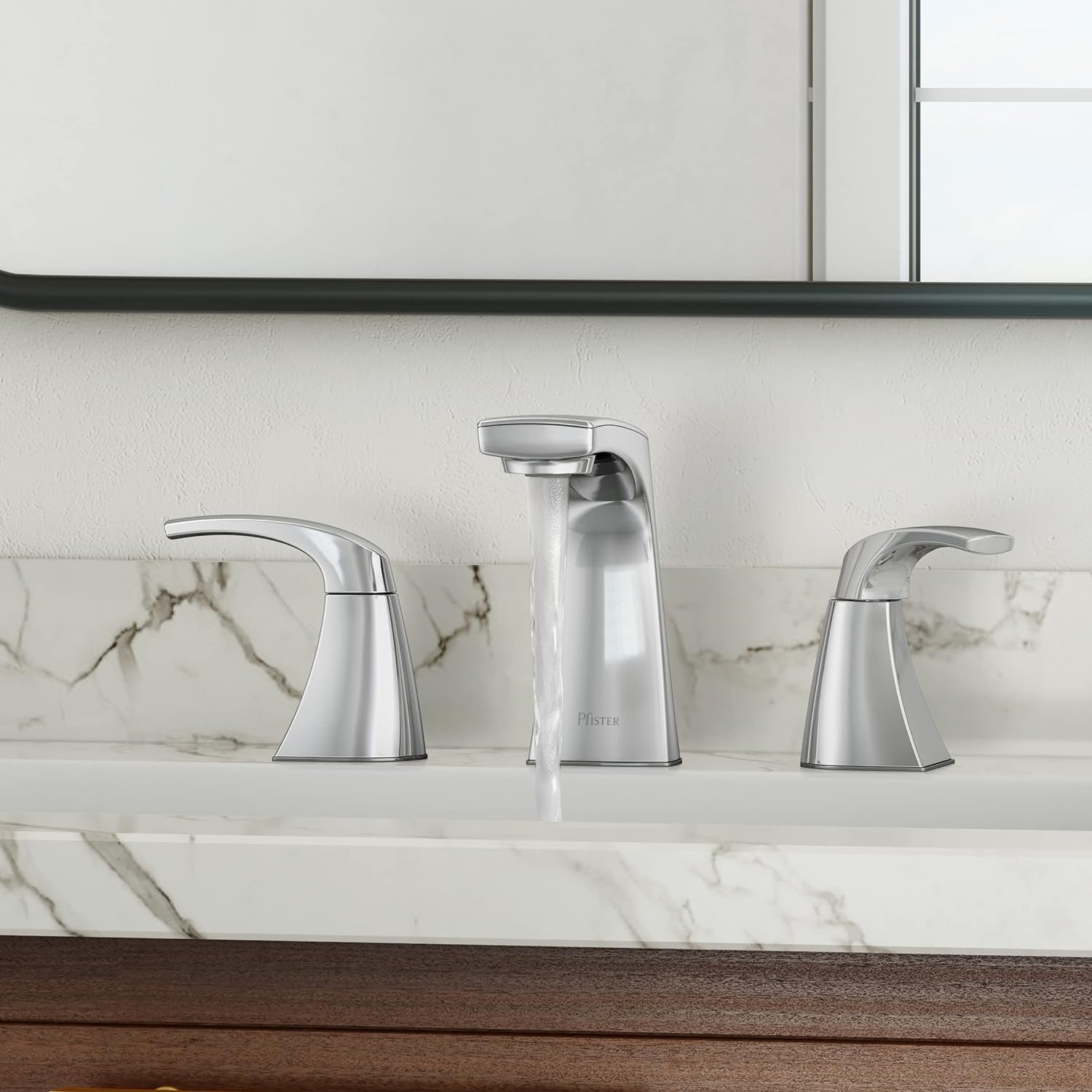 Pfister Karci Bathroom Sink Faucet, 8-Inch Widespread, 2-Handle, 3-Hole, Polished Chrome Finish, LF049KACC