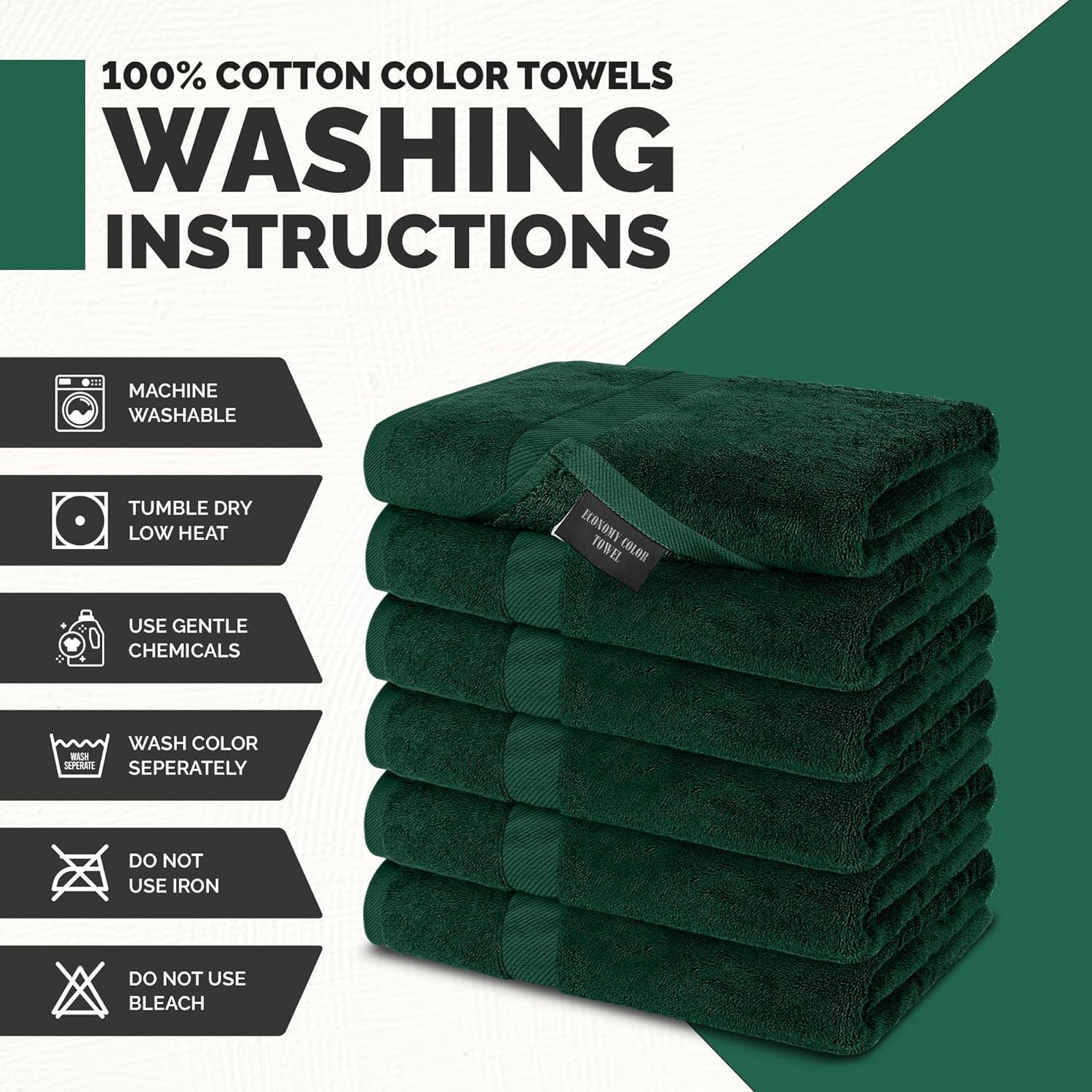 Ensemble de 6 serviettes de bain vert chasseur Canadian Linen Imperial Basic pour salle de bain 24 x x48 po 100 % coton éponge moyen serviette mince