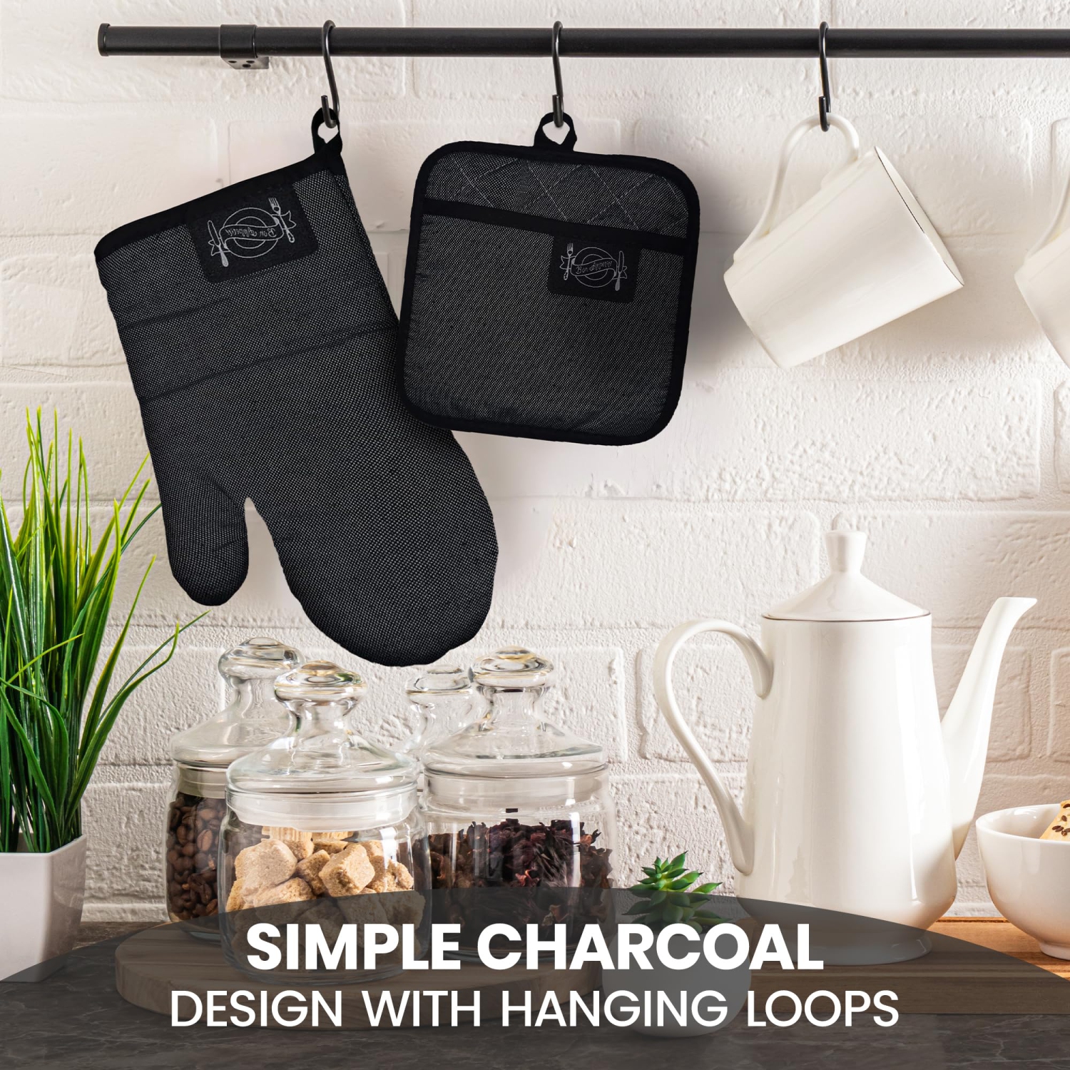 Canadian Linen Oven Mitt, 180°C Heat Resistant Cotton Non Slip Grip Cotton Terrycloth Oven Mitt for Kitchen Cooking Baking BBQ Grilling, Grey Contrast