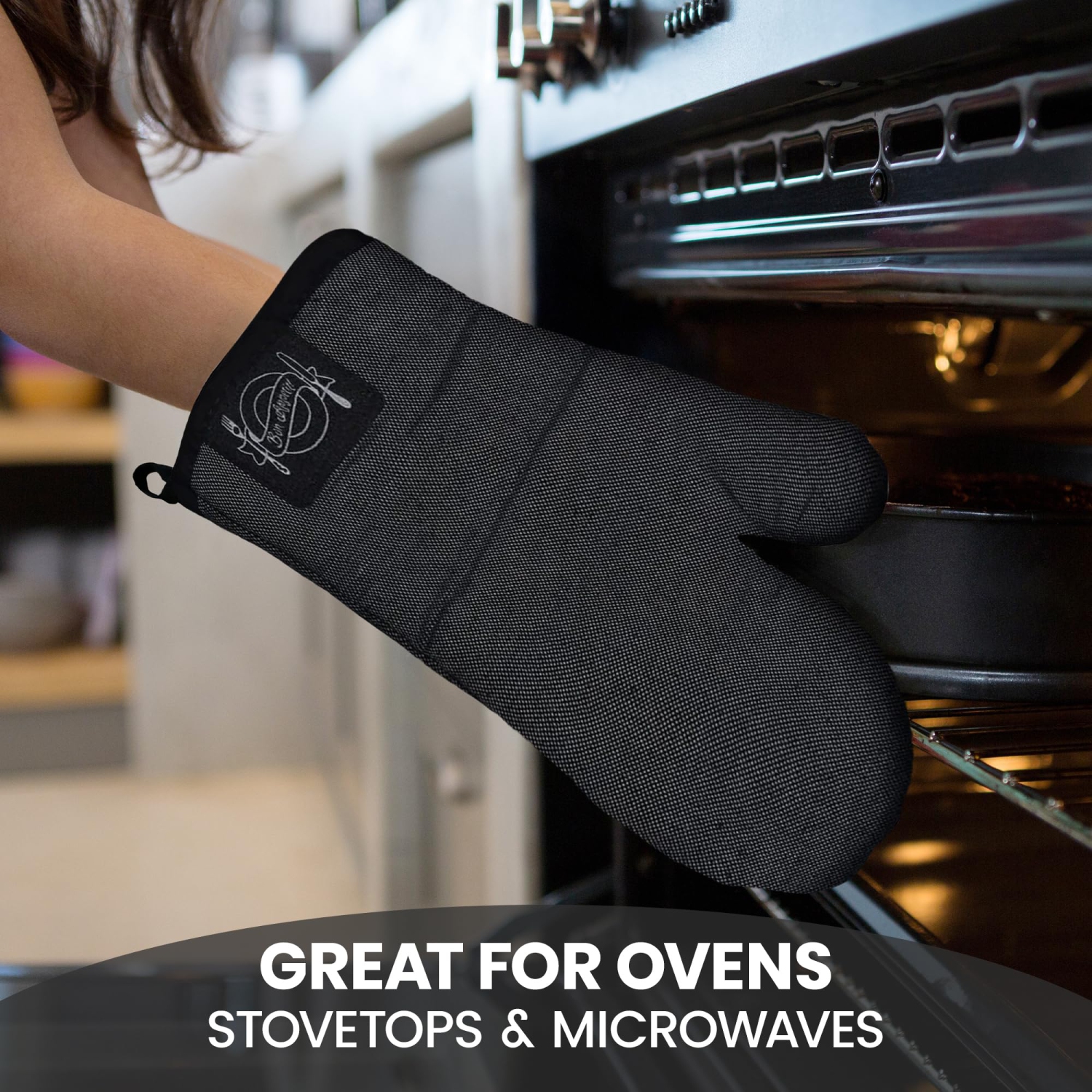 Canadian Linen Oven Mitt, 180°C Heat Resistant Cotton Non Slip Grip Cotton Terrycloth Oven Mitt for Kitchen Cooking Baking BBQ Grilling, Grey Contrast