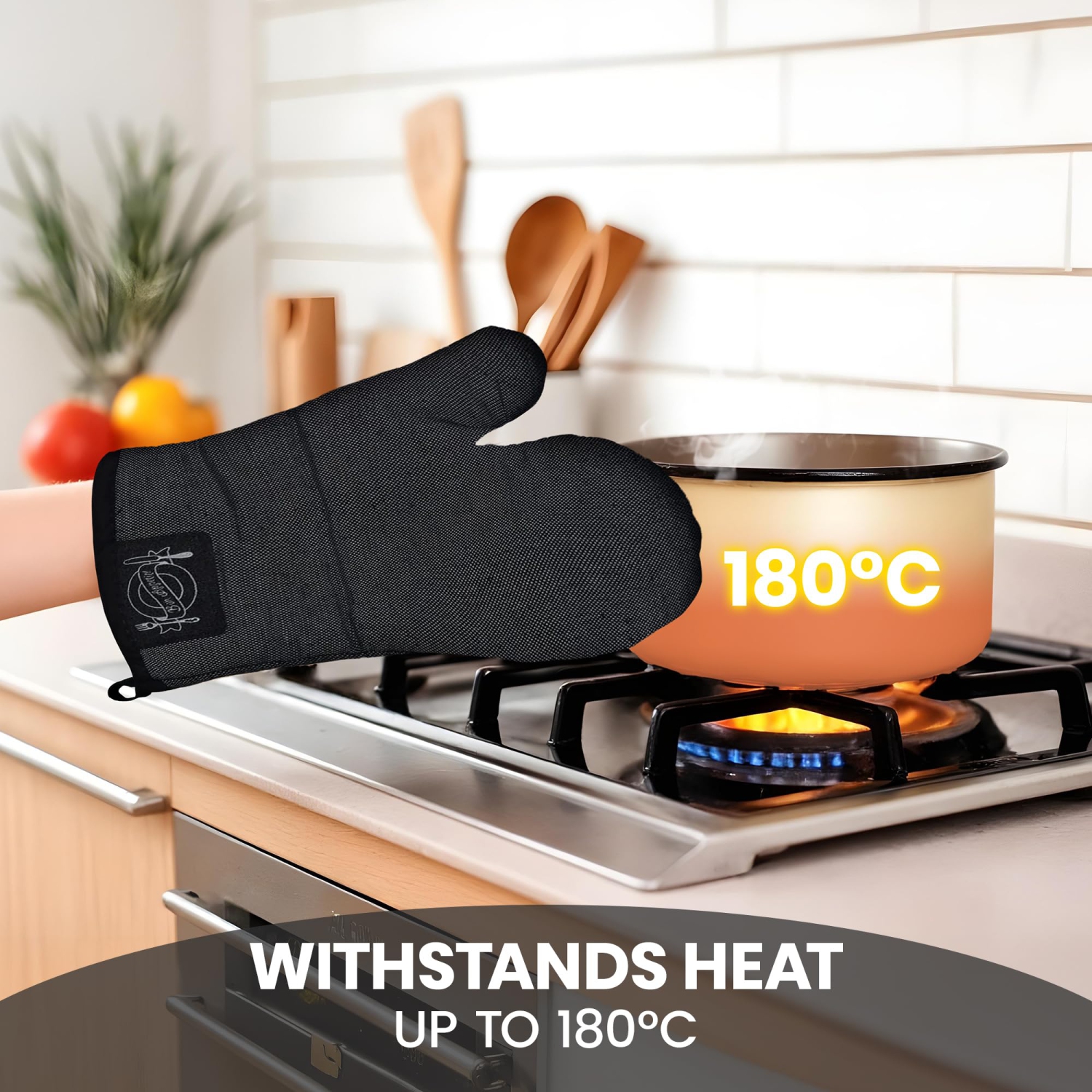 Canadian Linen Oven Mitt, 180°C Heat Resistant Cotton Non Slip Grip Cotton Terrycloth Oven Mitt for Kitchen Cooking Baking BBQ Grilling, Grey Contrast